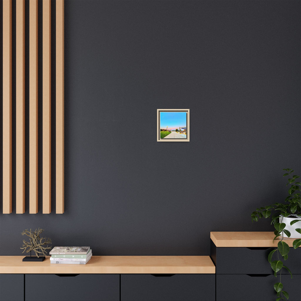 Sunset Promenade Matte Framed Canvas — Pastel Sky Walkway Wall Art