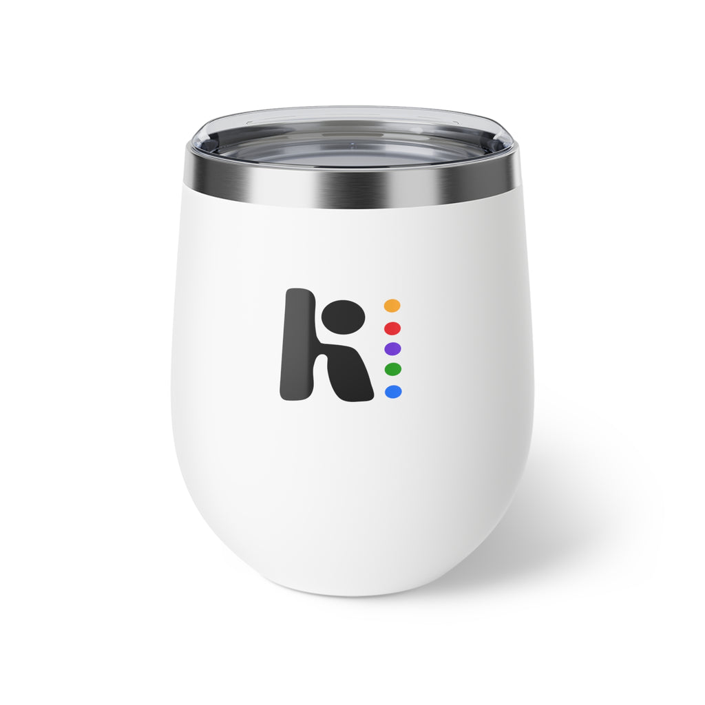 Insulated Wine Tumbler — Matte Black Copper Vacuum 12oz with Rainbow Dot Logo