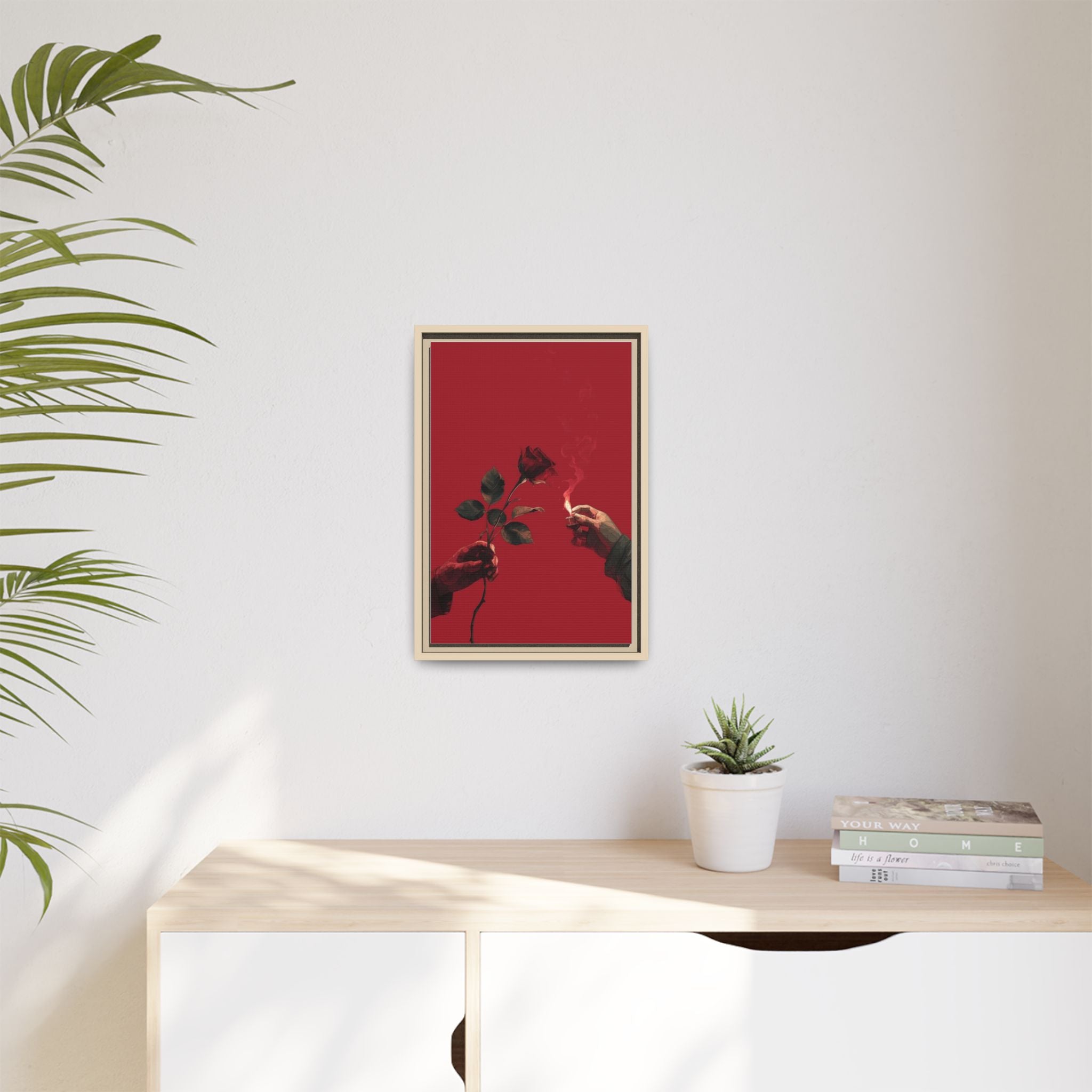 Red Rose & Lighter Minimalist Wall Print