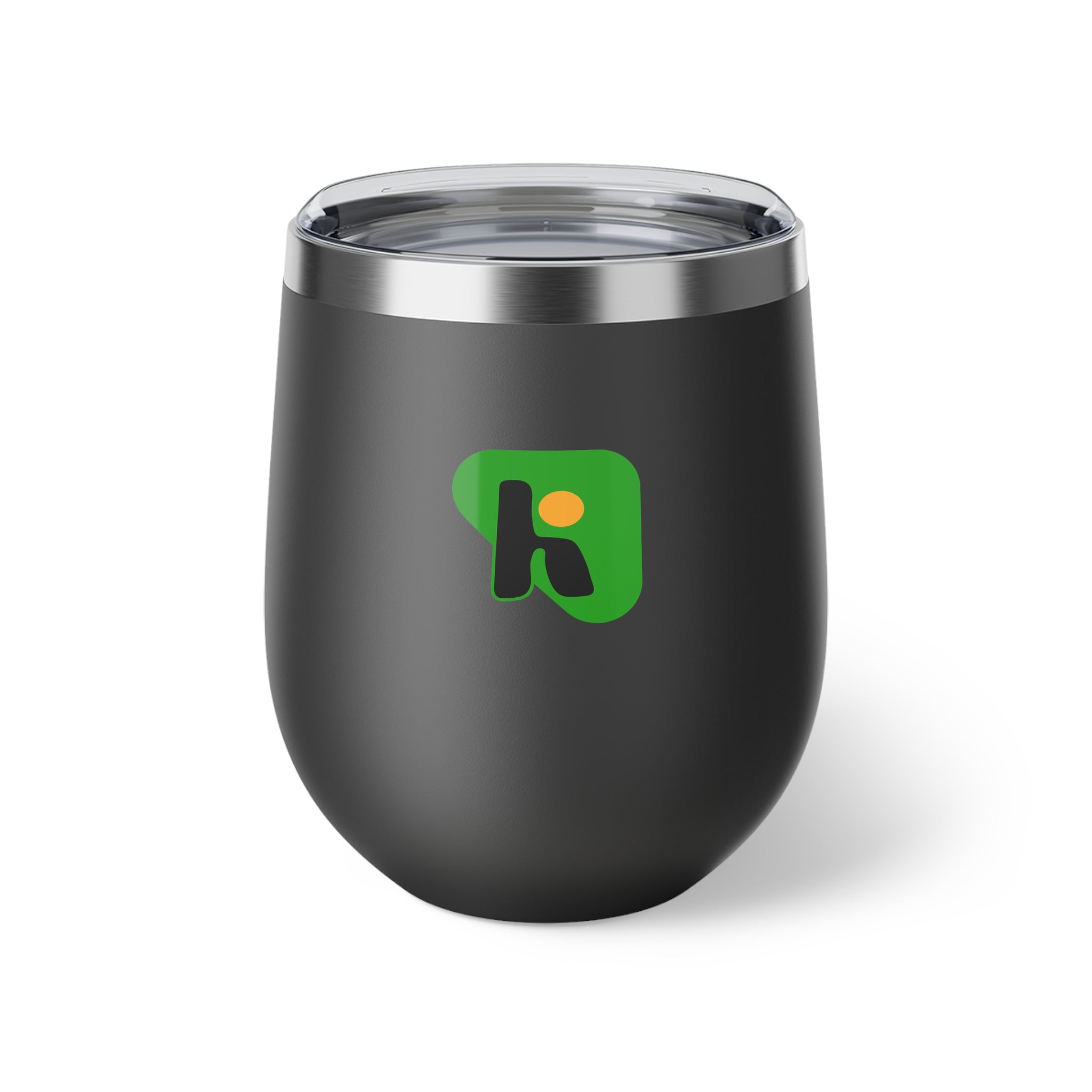 12oz Insulated Wine Tumbler with Green Abstract Logo — Copper Vacuum Cup