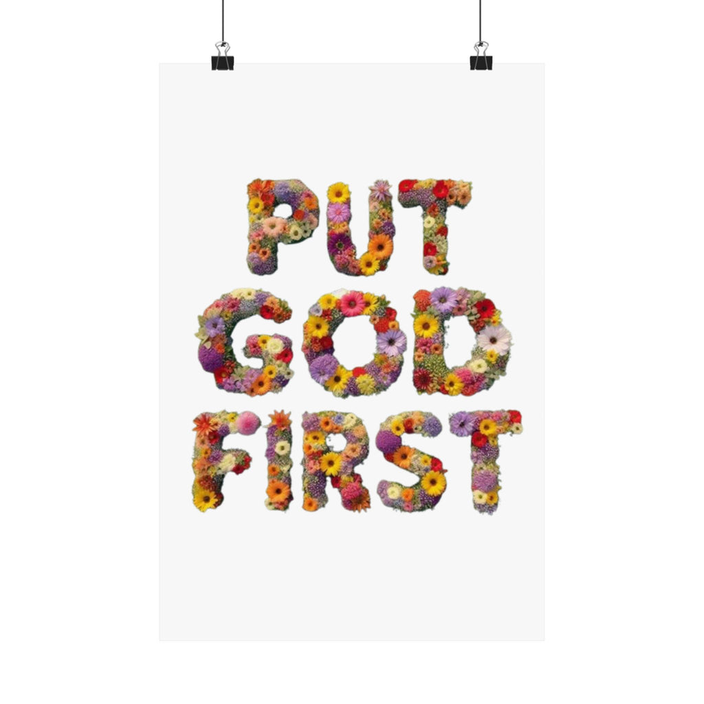 Floral Motivational Poster - Put God First, Inspirational Wall Art, Home Decor, Gift for Loved Ones, Faith-Based Decor