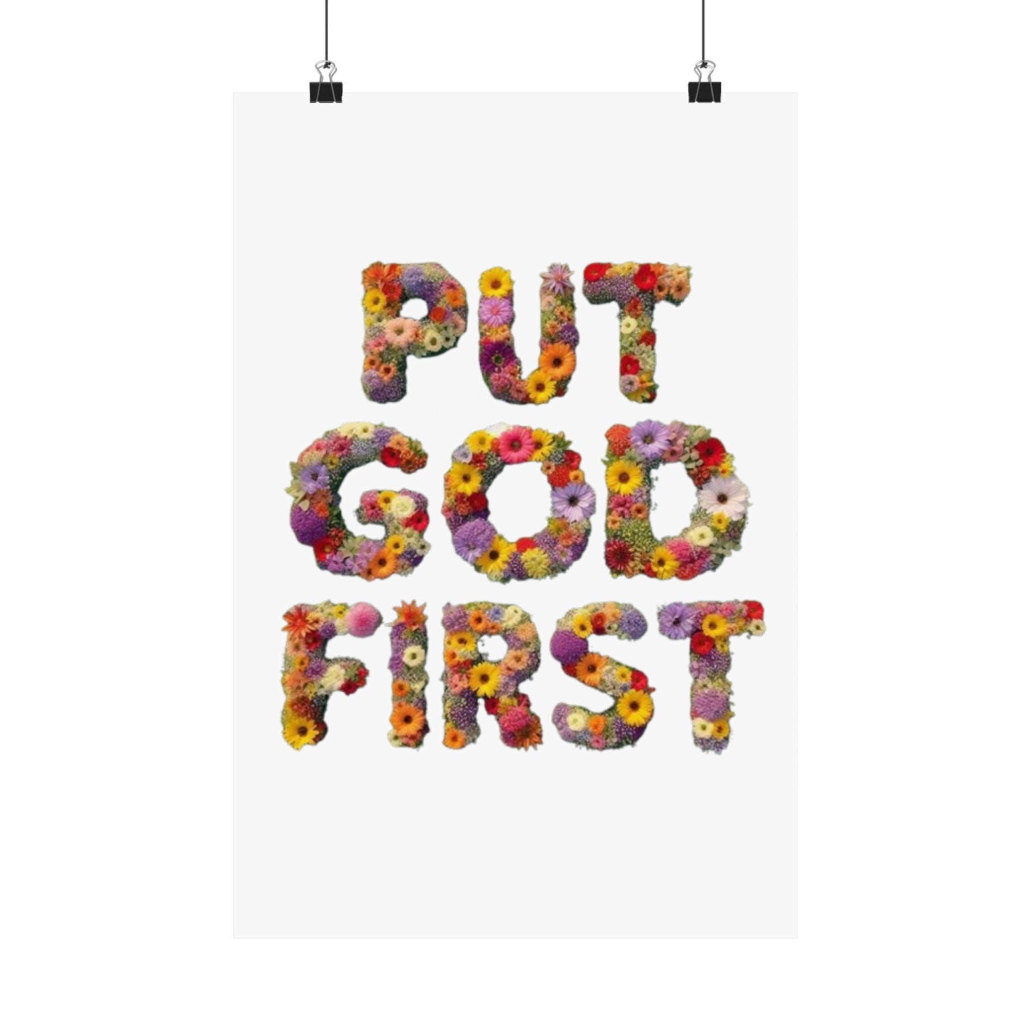 Floral Motivational Poster - Put God First, Inspirational Wall Art, Home Decor, Gift for Loved Ones, Faith-Based Decor