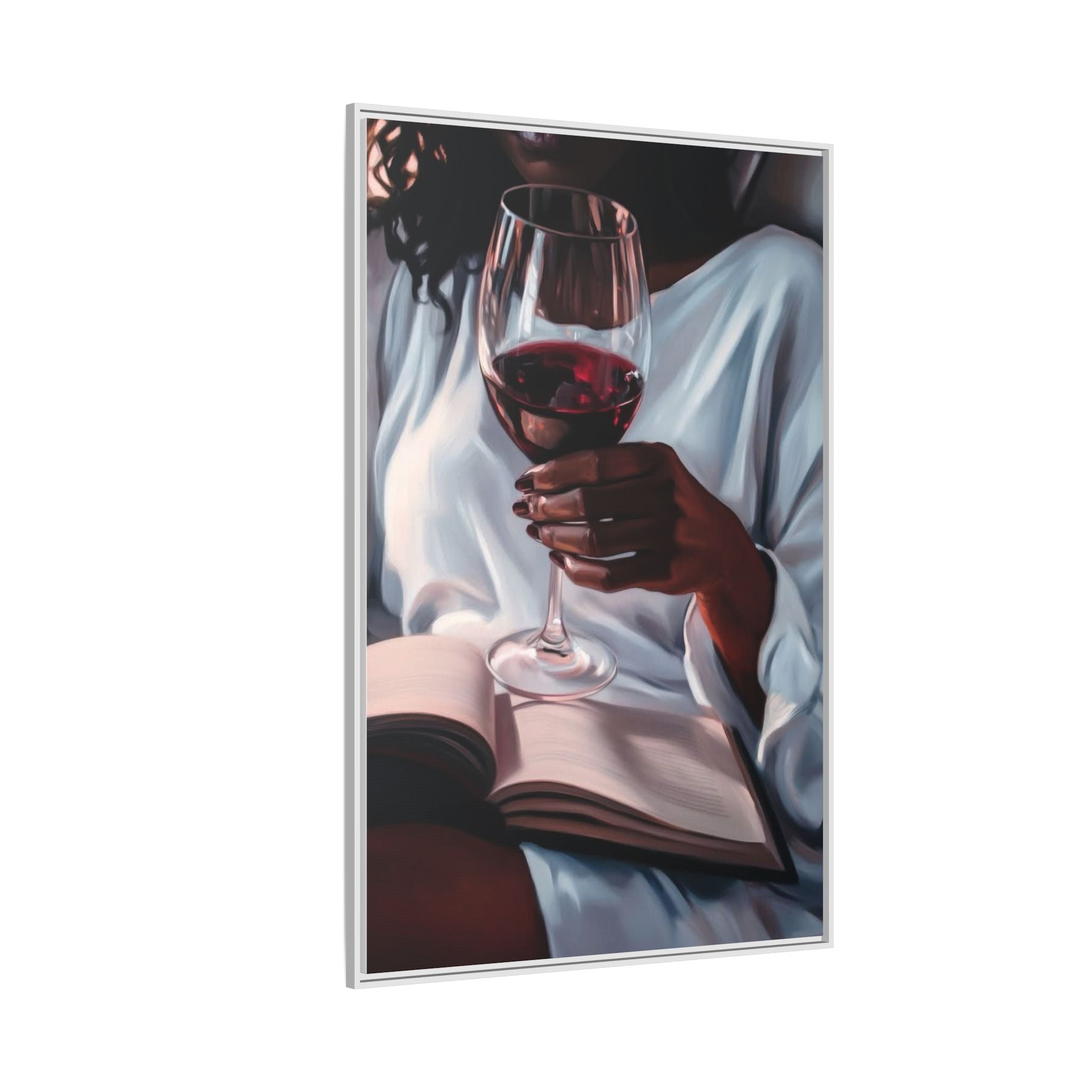Woman Reading with Wine Glass (Cozy Evening Wall Decor)