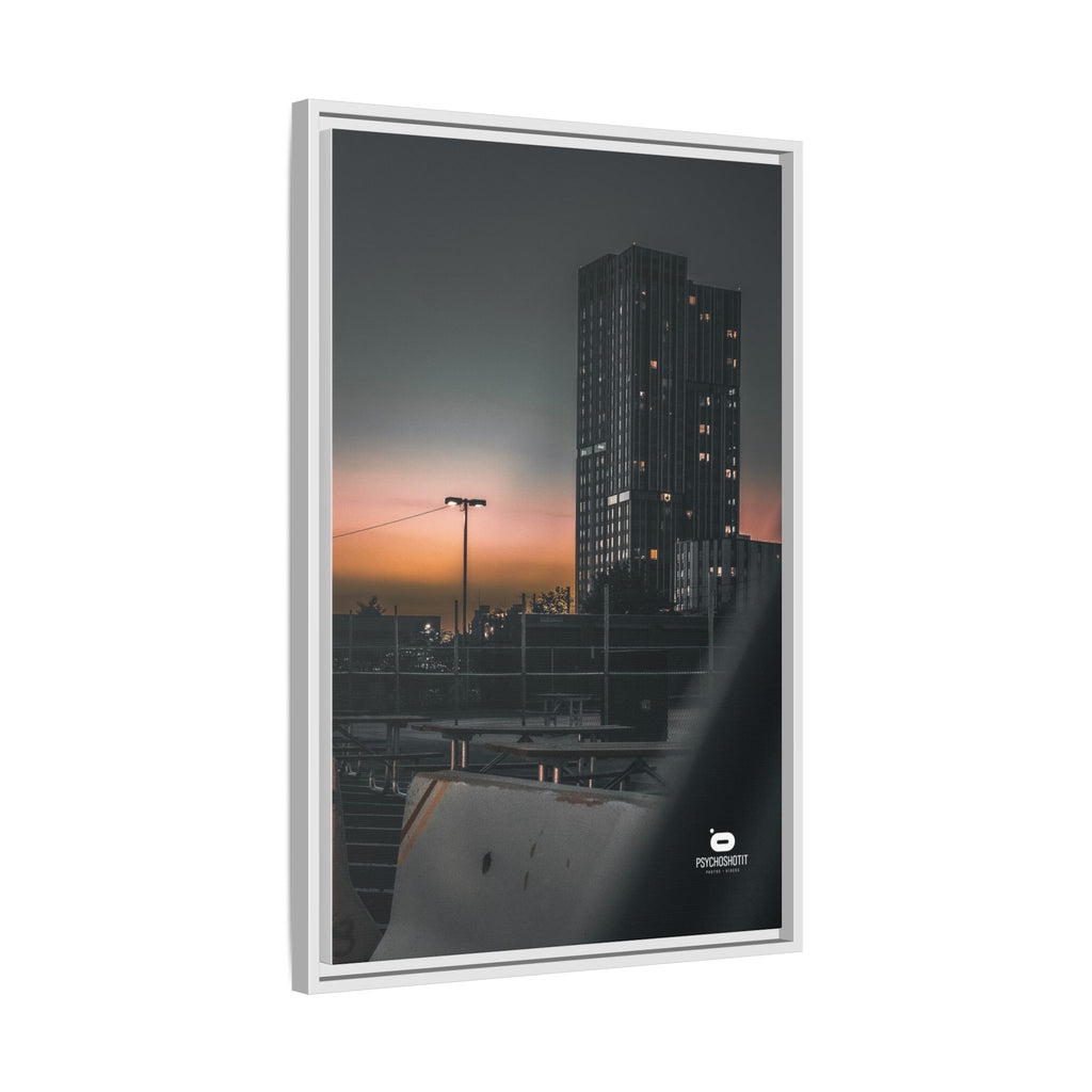 Framed Matte Canvas Print — Urban Sunset High-Rise Photography
