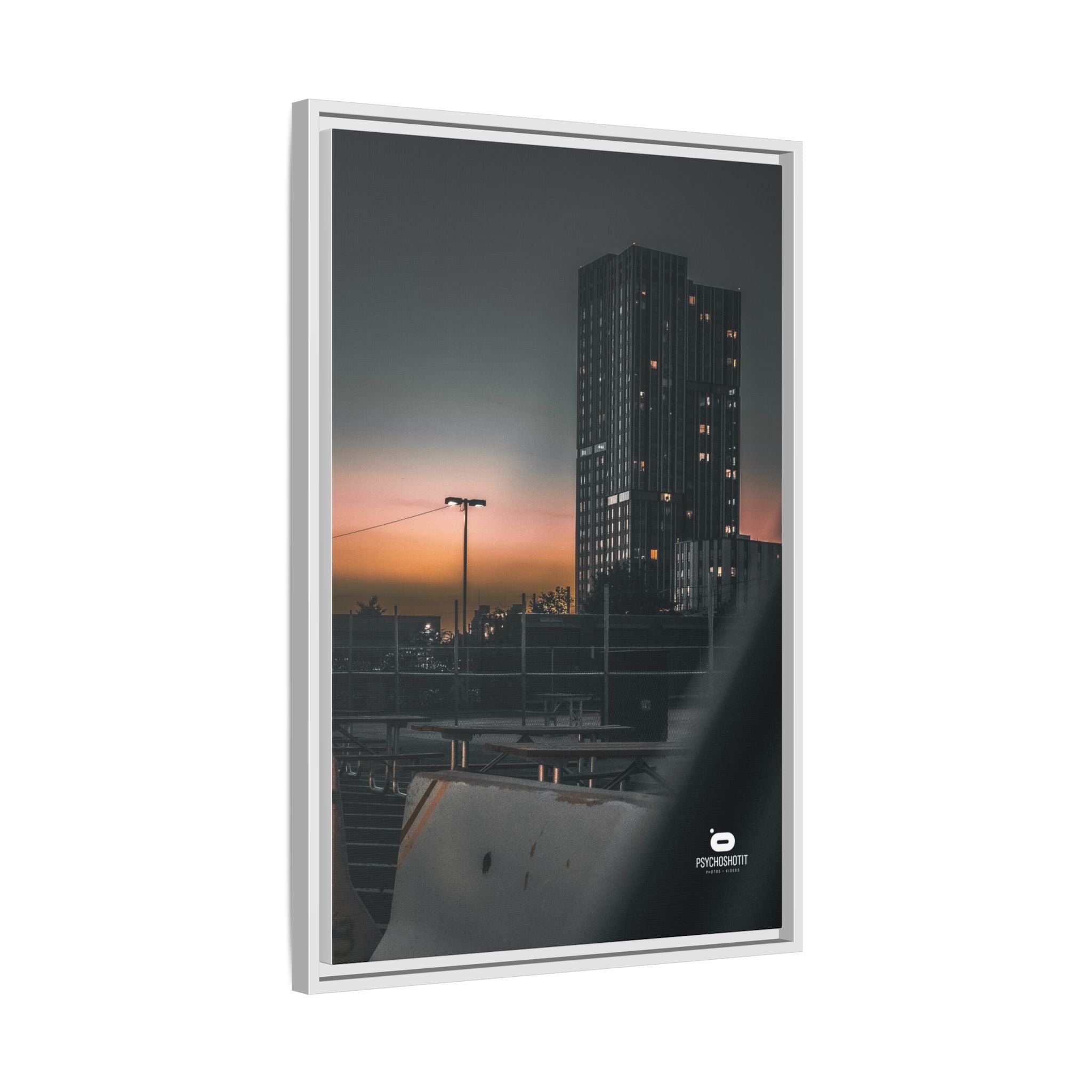 Framed Matte Canvas Print — Urban Sunset High-Rise Photography