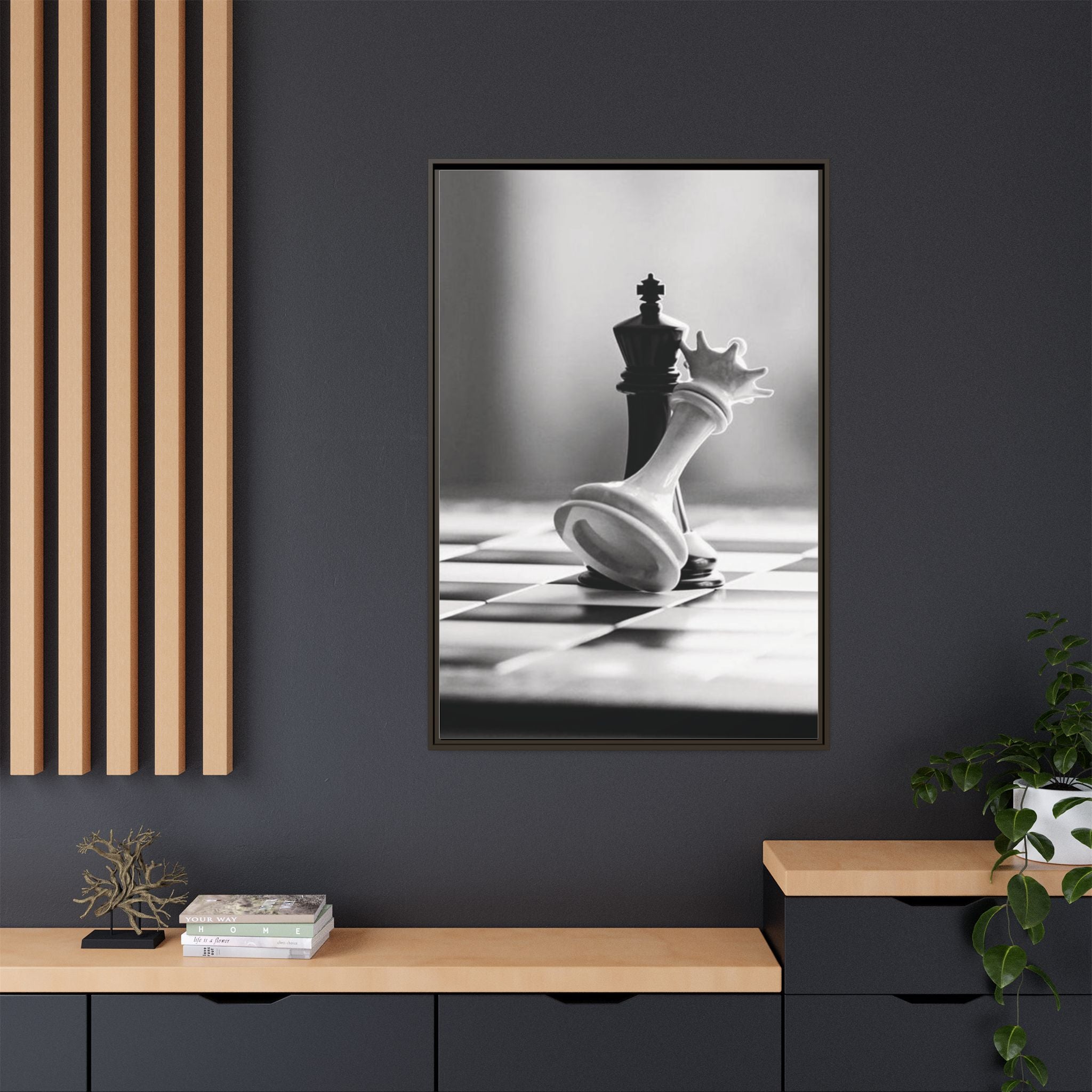 Chess King and Fallen Queen Matte Canvas Framed Wall Art