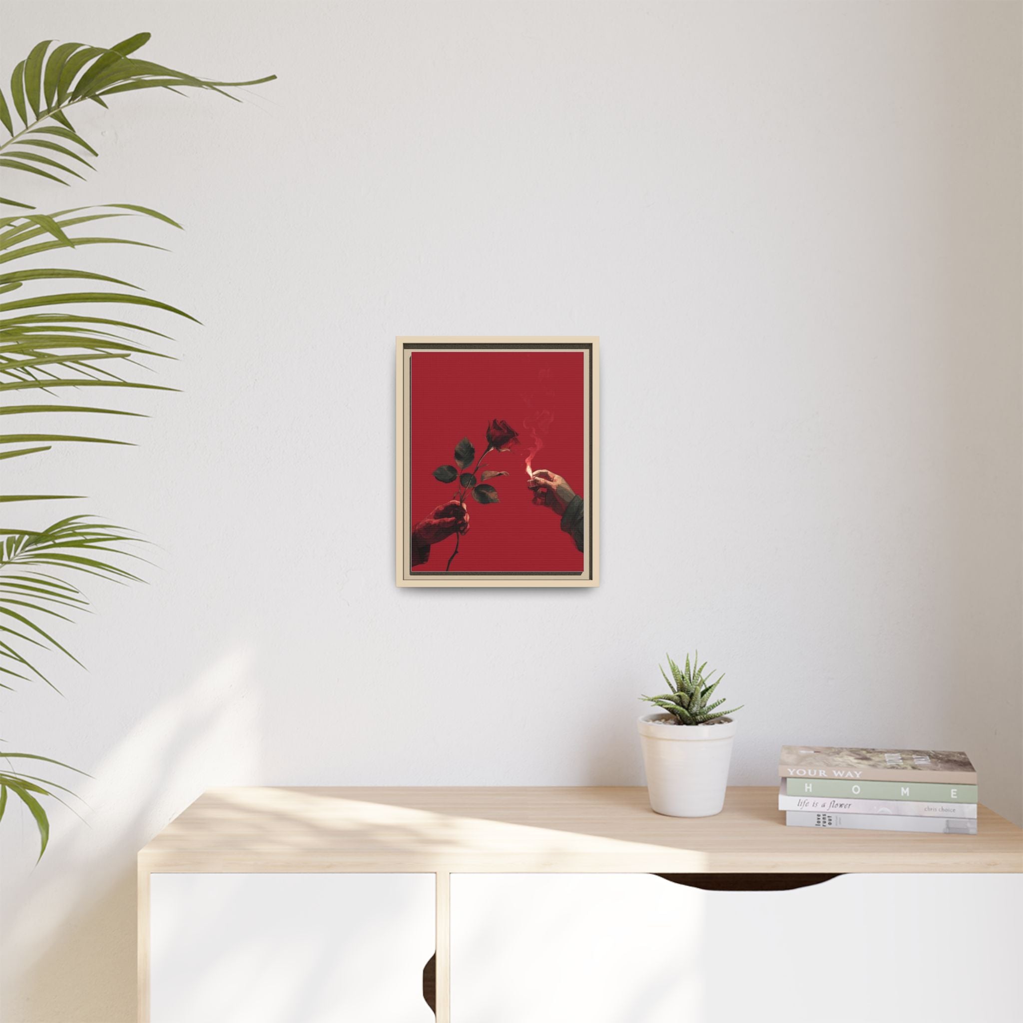 Red Rose & Lighter Minimalist Wall Print
