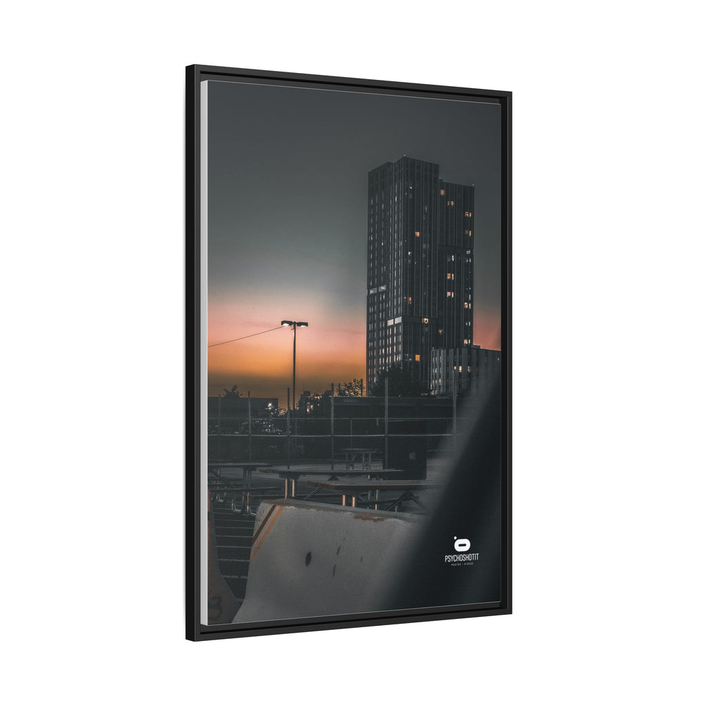 Framed Matte Canvas Print — Urban Sunset High-Rise Photography