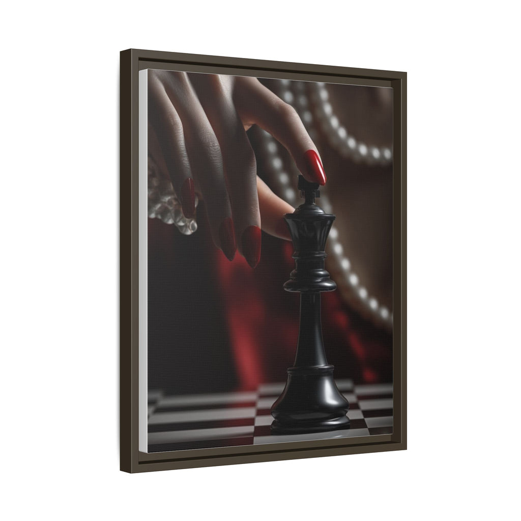 Framed Matte Canvas Art — Femme Hand & Chess King (Pearls, Noir Glam)