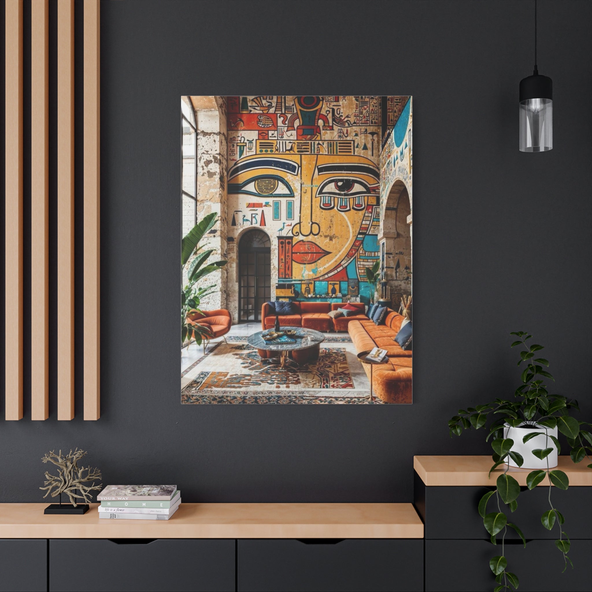 Egyptian Mural Face Matte Canvas Wall Art – Bohemian Living Room Decor