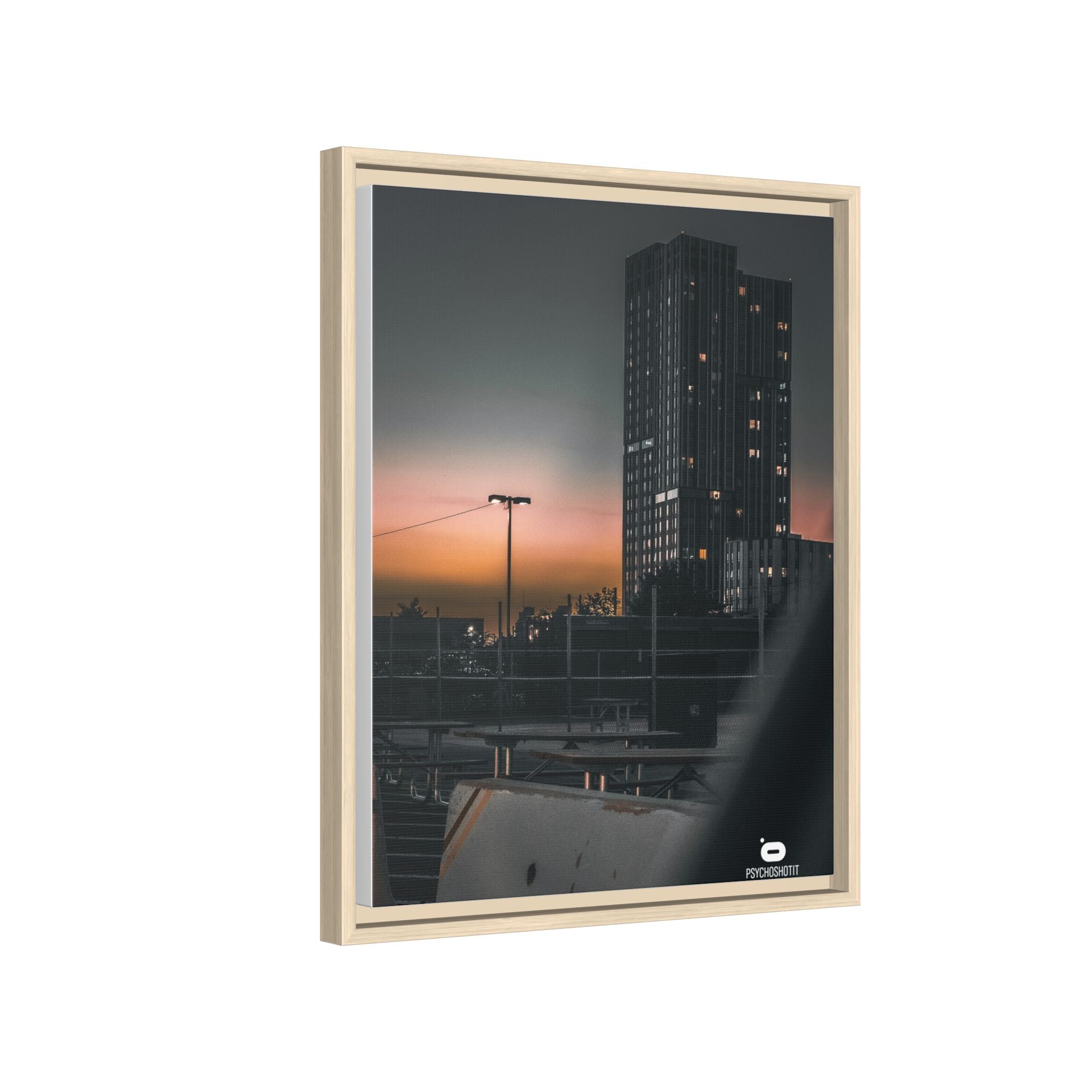 Framed Matte Canvas Print — Urban Sunset High-Rise Photography
