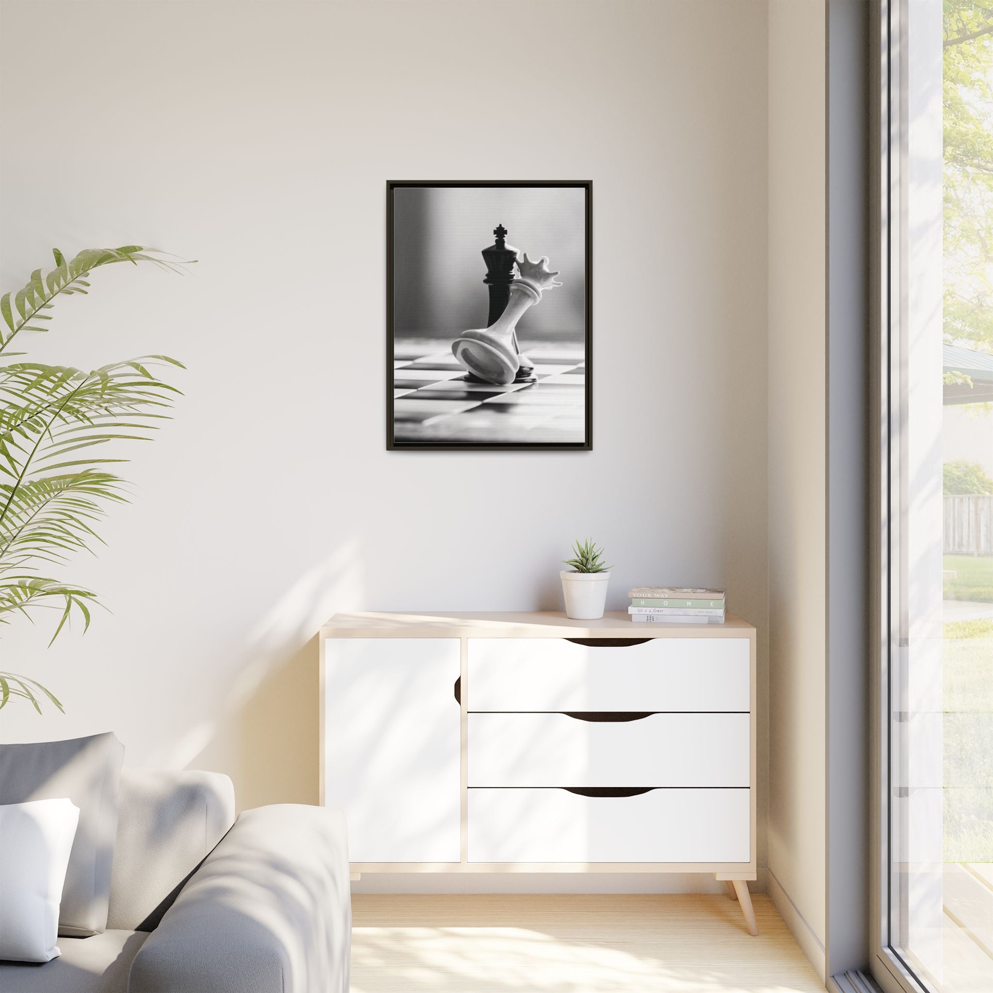 Chess King and Fallen Queen Matte Canvas Framed Wall Art