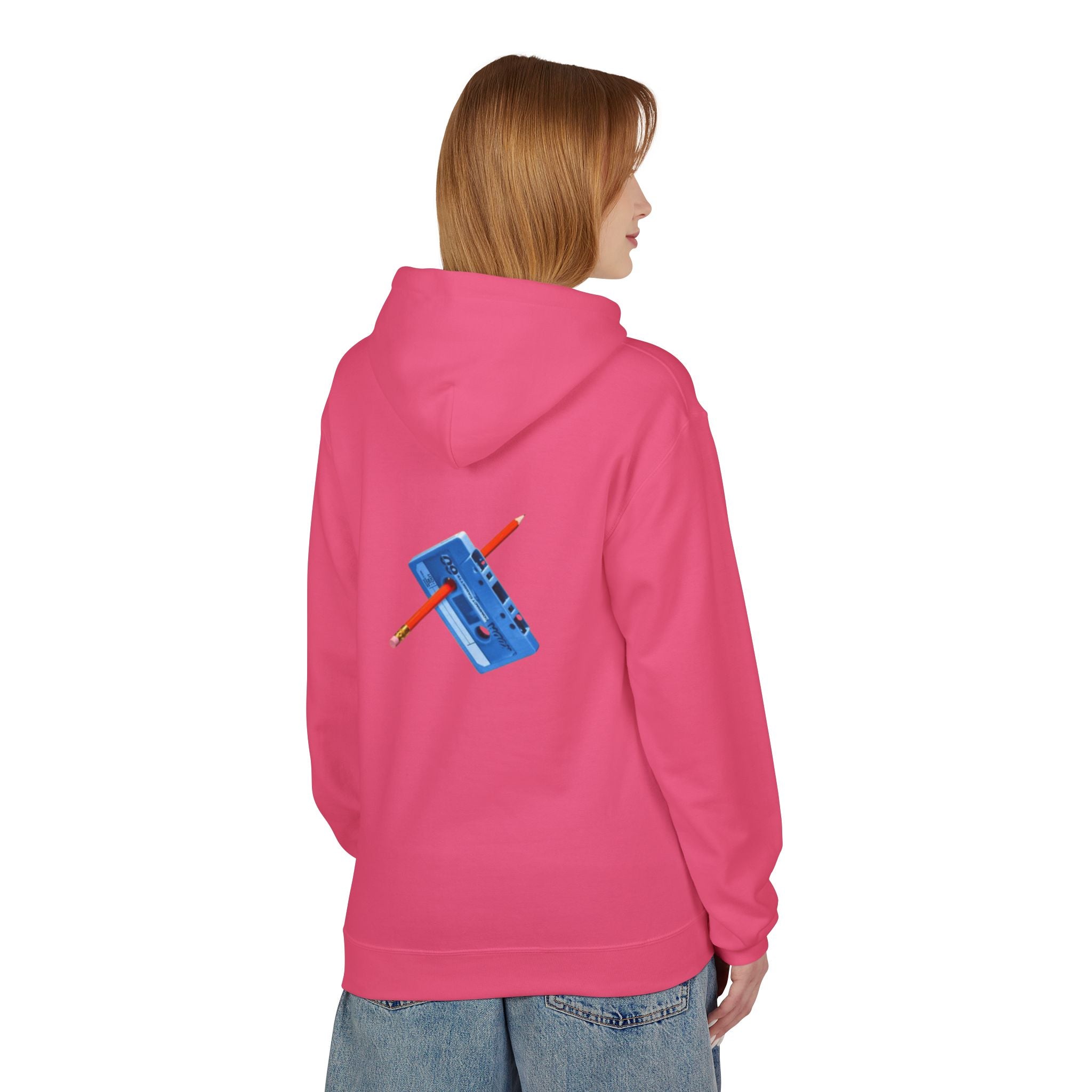 Retro Cassette Hoodie — Blue Tape & Pencil Vintage Music Crewneck
