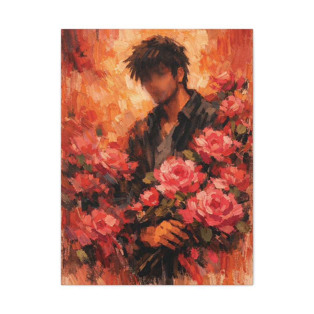 Man with Roses Painting Matte Canvas | Stretched Wall Art