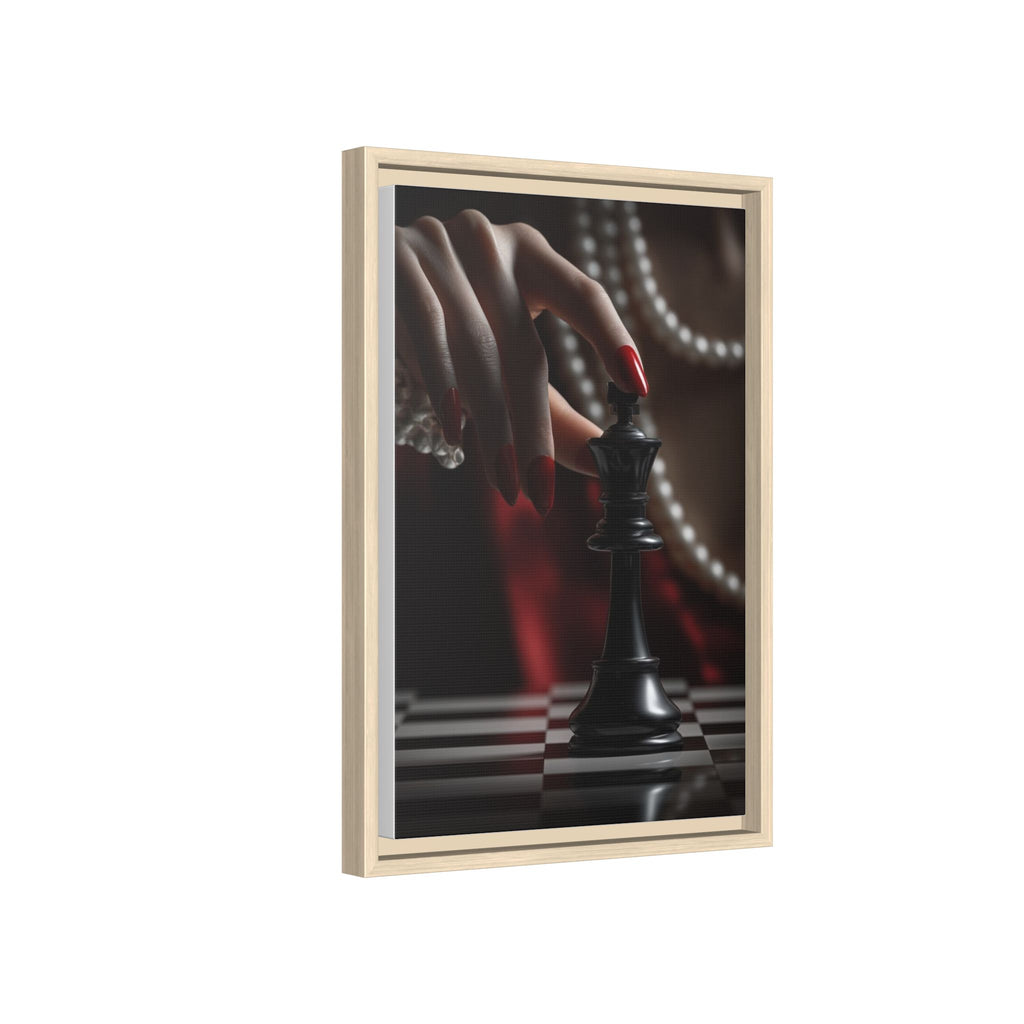 Framed Matte Canvas Art — Femme Hand & Chess King (Pearls, Noir Glam)