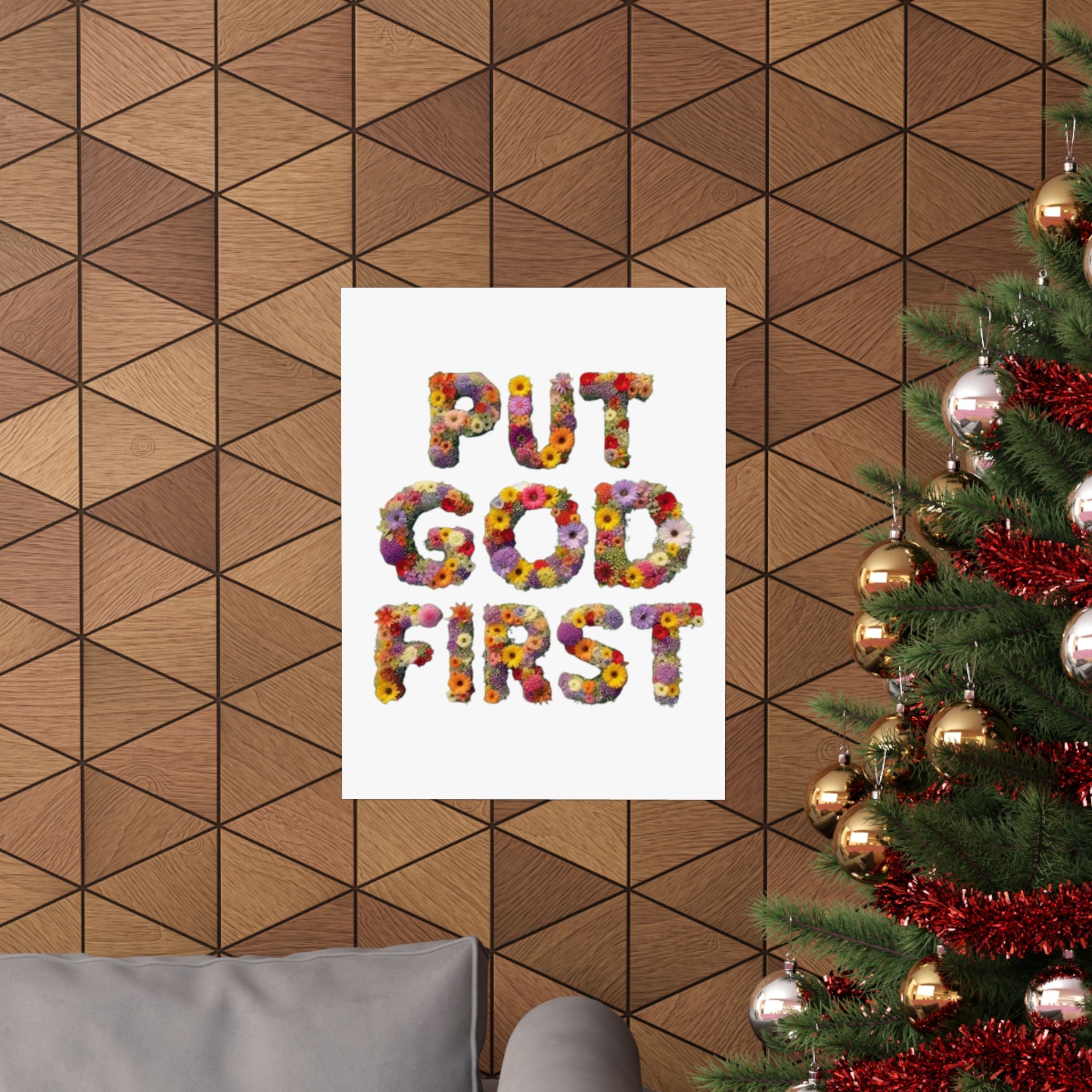 Floral Motivational Poster - Put God First, Inspirational Wall Art, Home Decor, Gift for Loved Ones, Faith-Based Decor