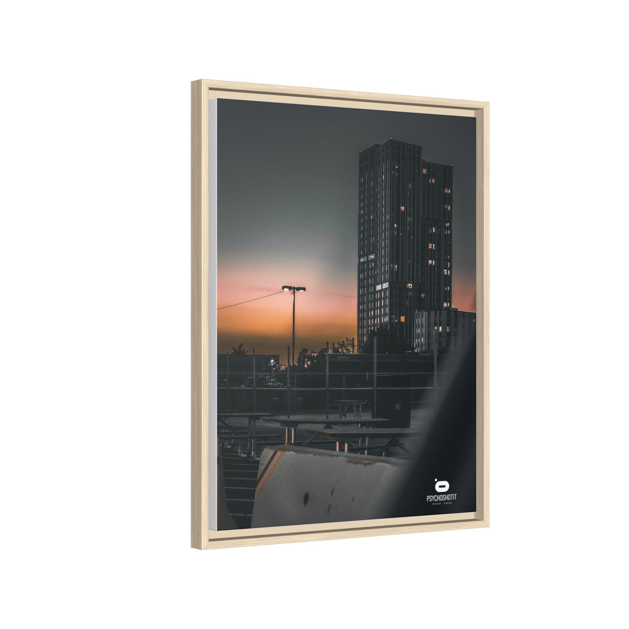 Framed Matte Canvas Print — Urban Sunset High-Rise Photography