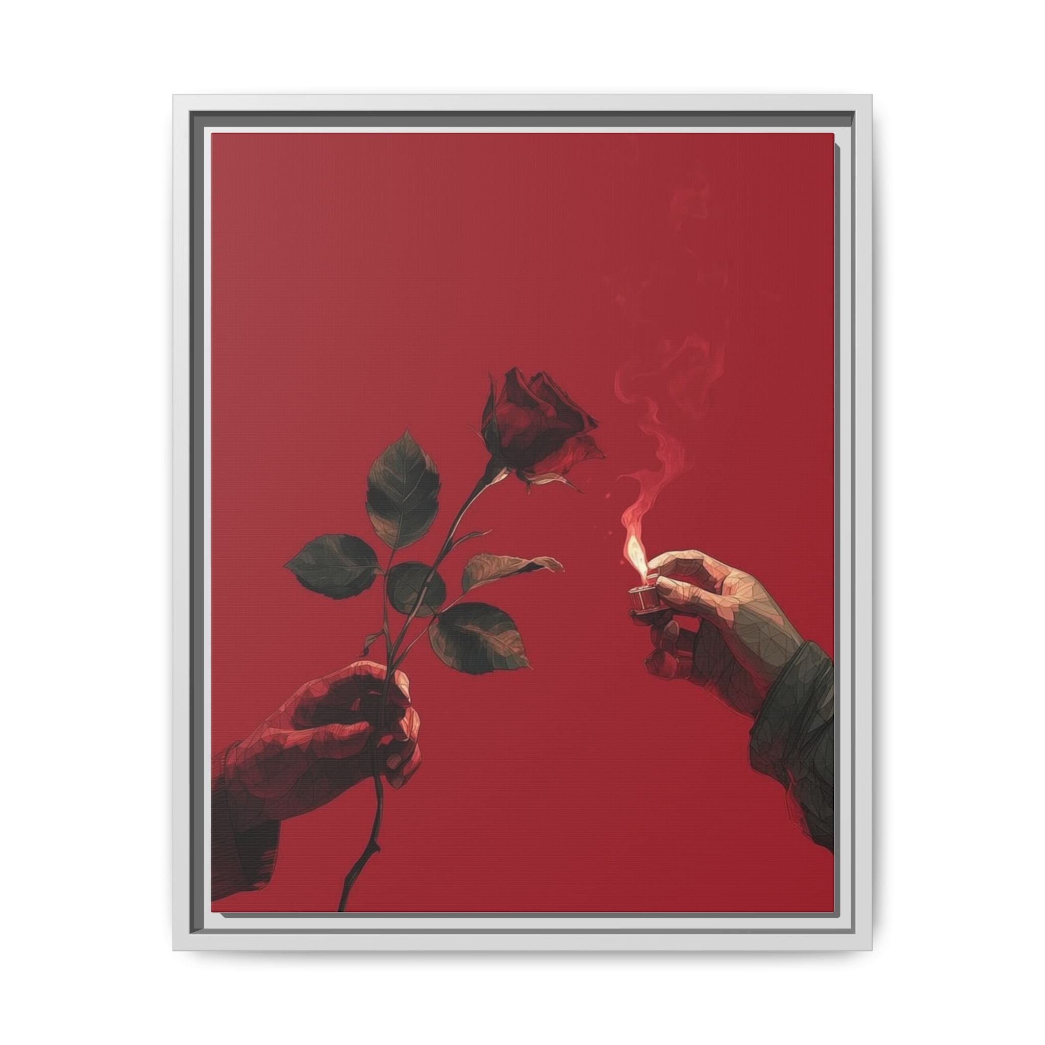 Red Rose & Lighter Minimalist Wall Print