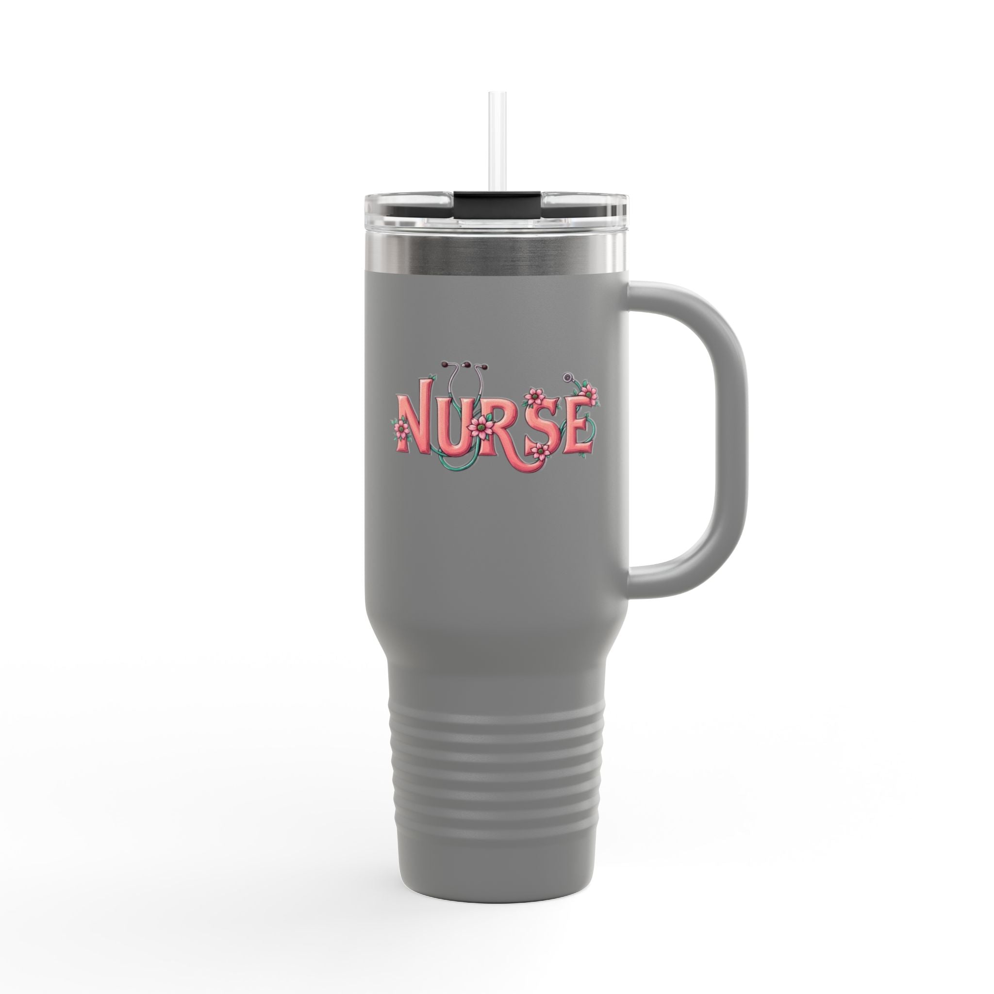 Nurse 40oz Insulated Travel Mug — Floral Stethoscope