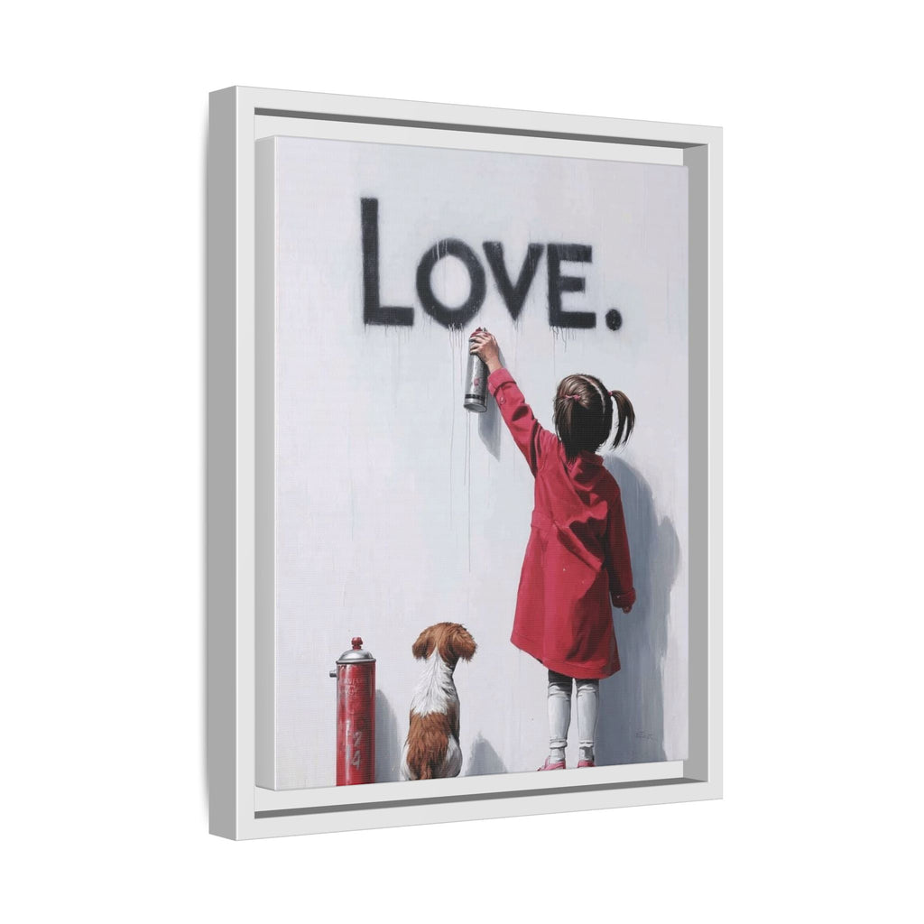 'LOVE.' Girl Spray-Painting with Dog- Framed Canvas Art