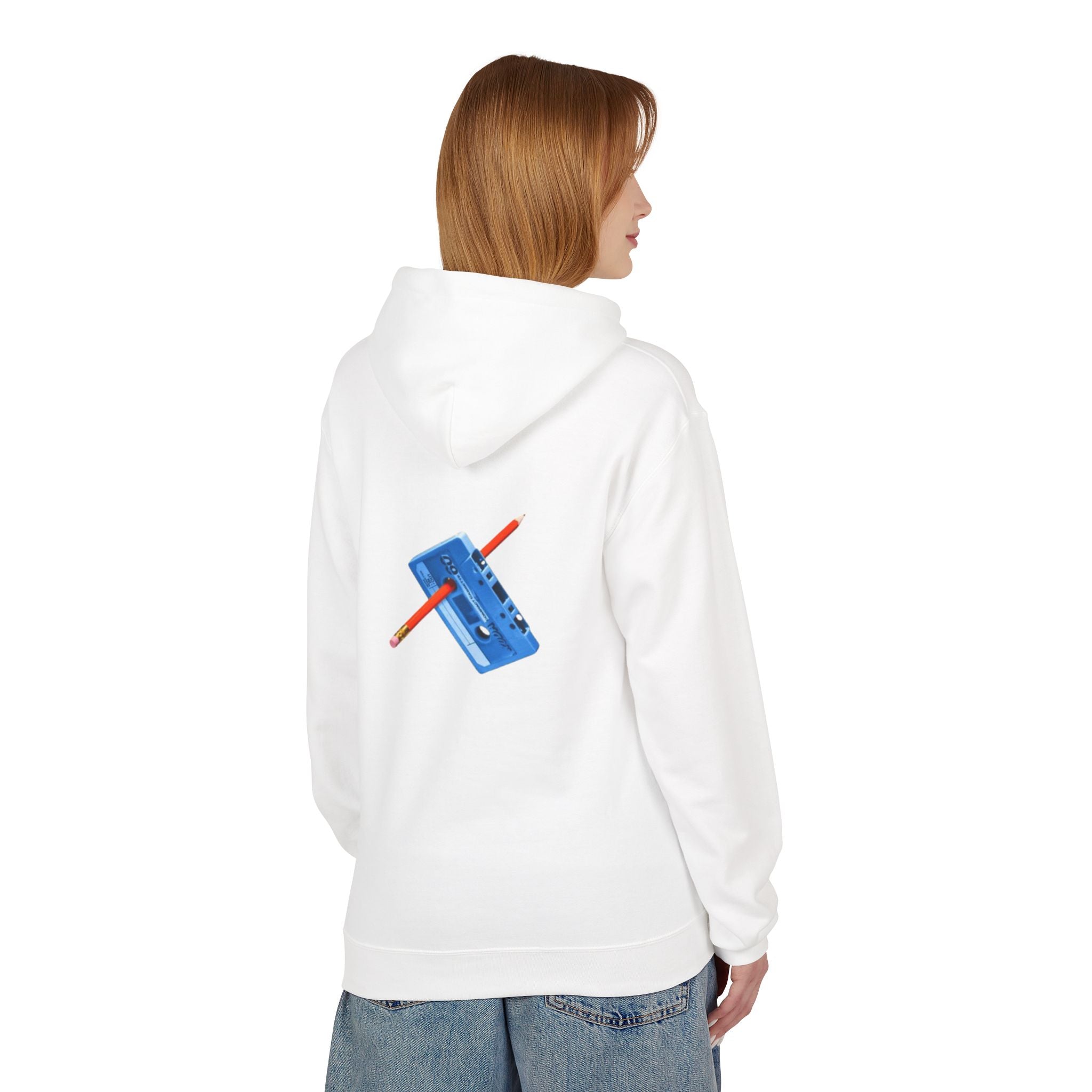 Retro Cassette Hoodie — Blue Tape & Pencil Vintage Music Crewneck
