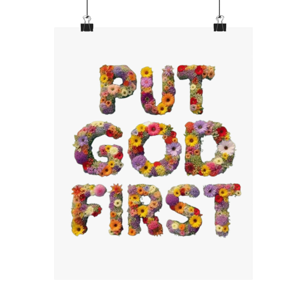 Floral Motivational Poster - Put God First, Inspirational Wall Art, Home Decor, Gift for Loved Ones, Faith-Based Decor