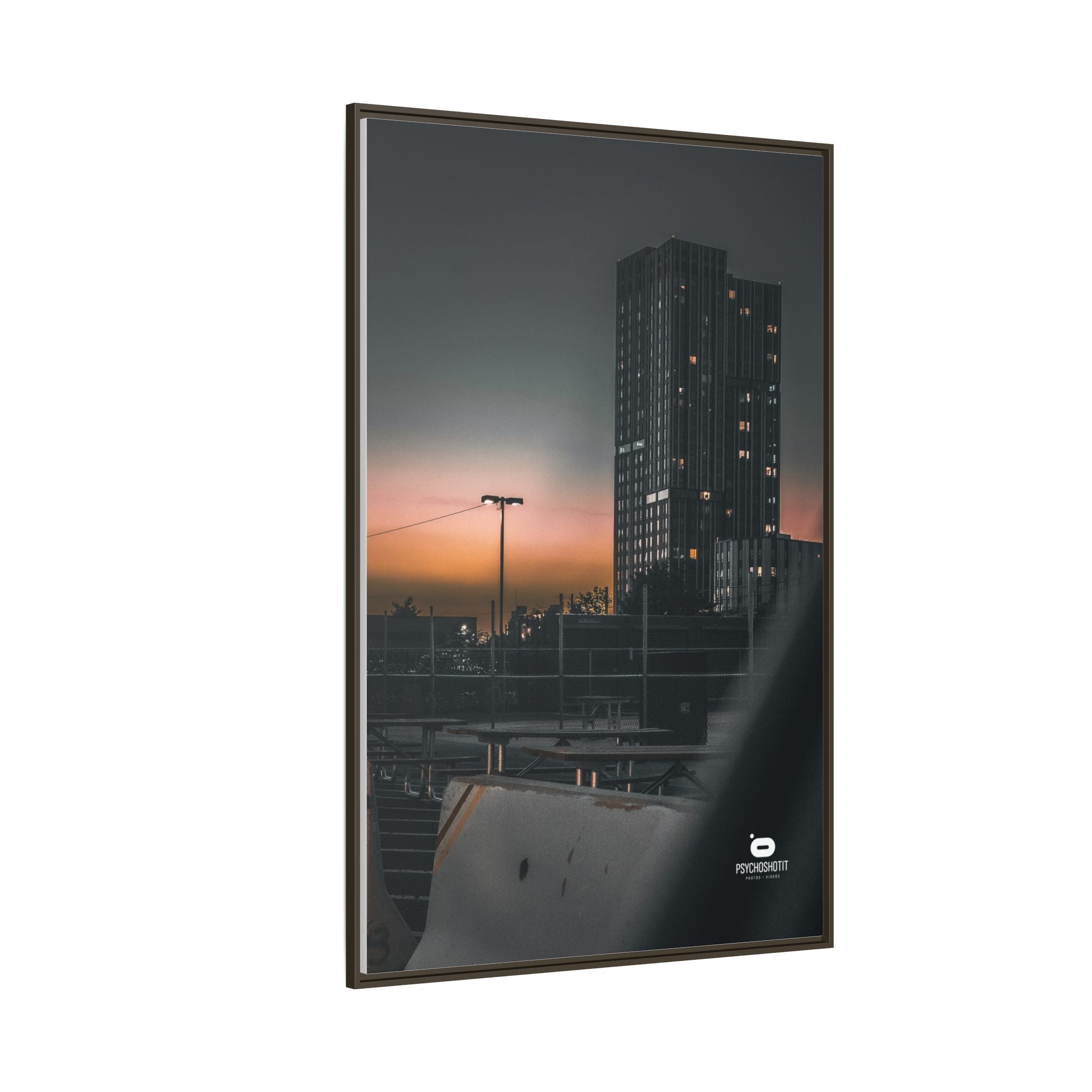 Framed Matte Canvas Print — Urban Sunset High-Rise Photography