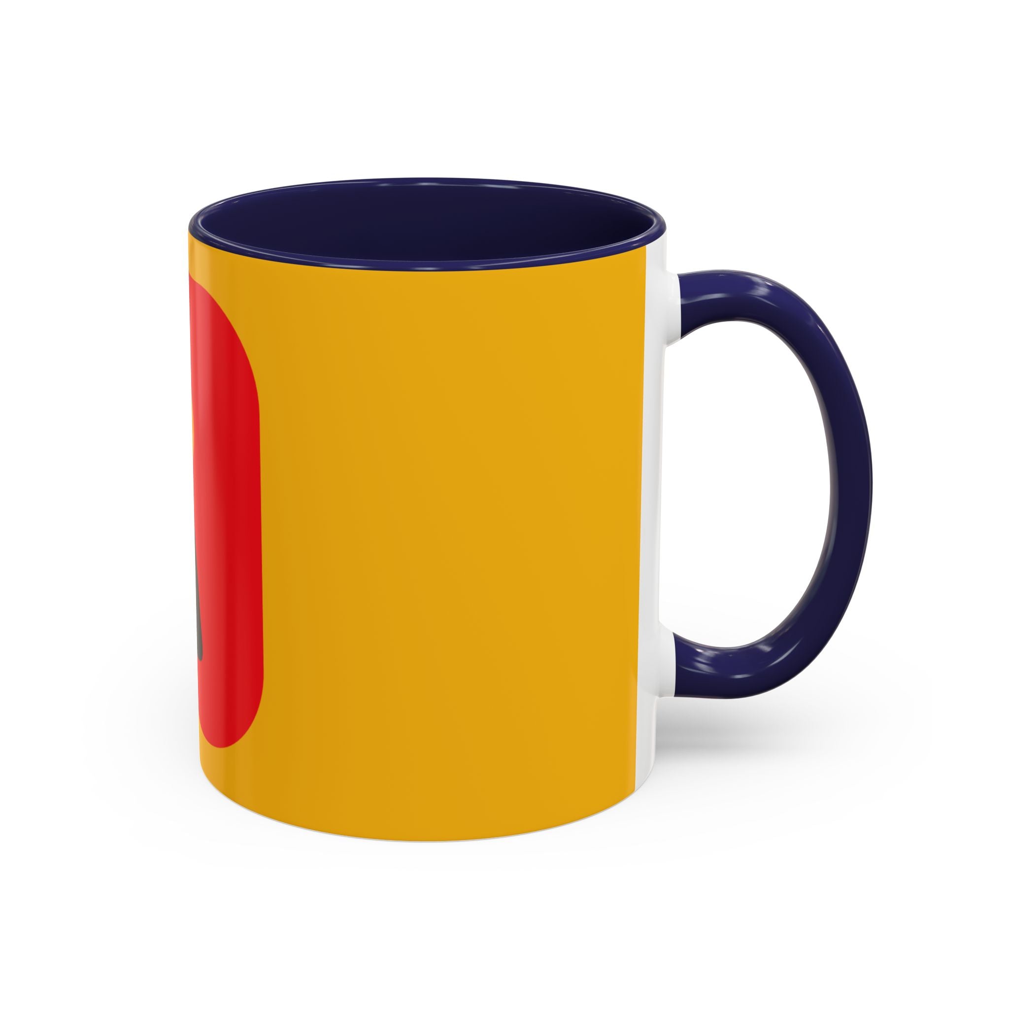 Retro Bold 'k' Accent Coffee Mug — Yellow & Red Graphic Ceramic