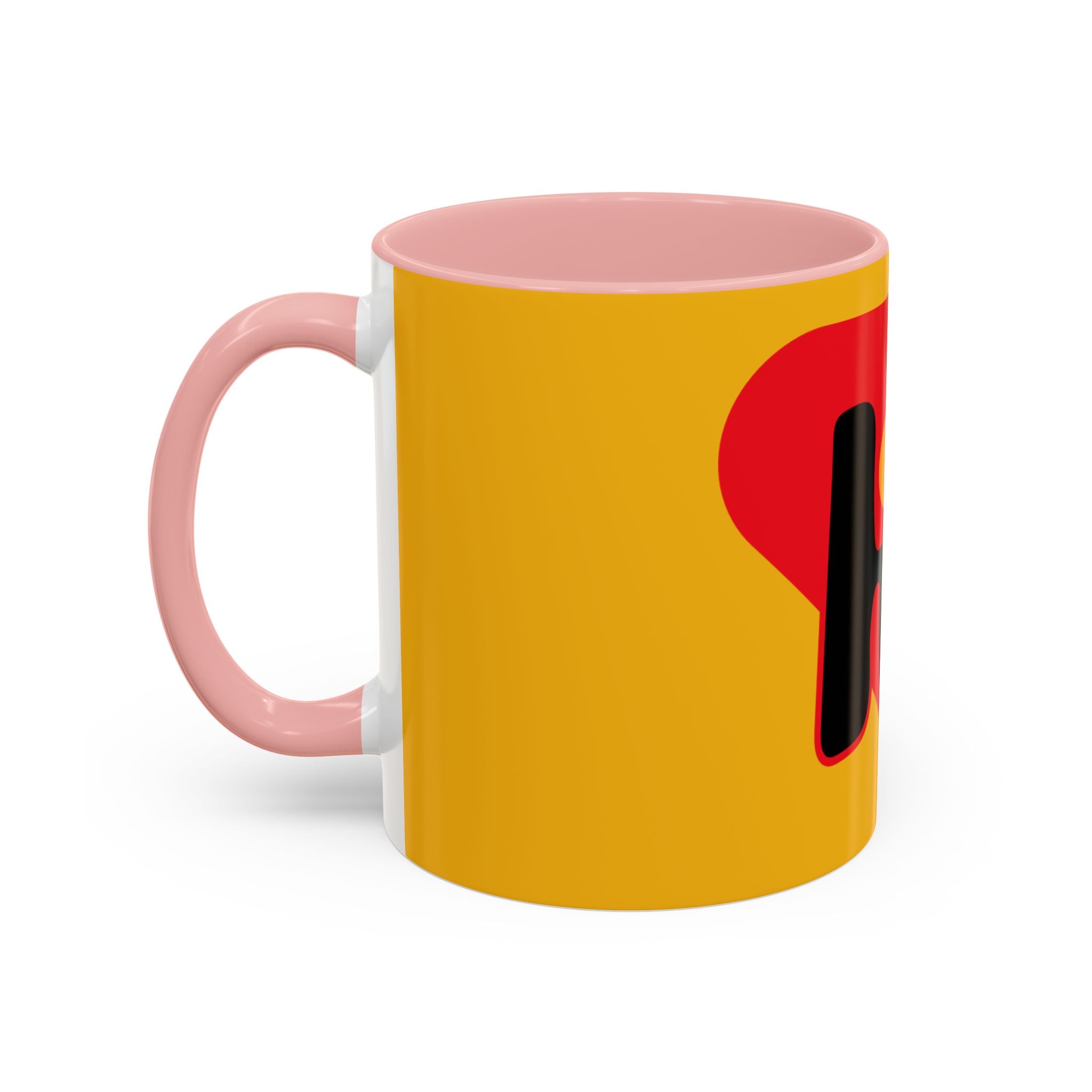 Retro Bold 'k' Accent Coffee Mug — Yellow & Red Graphic Ceramic