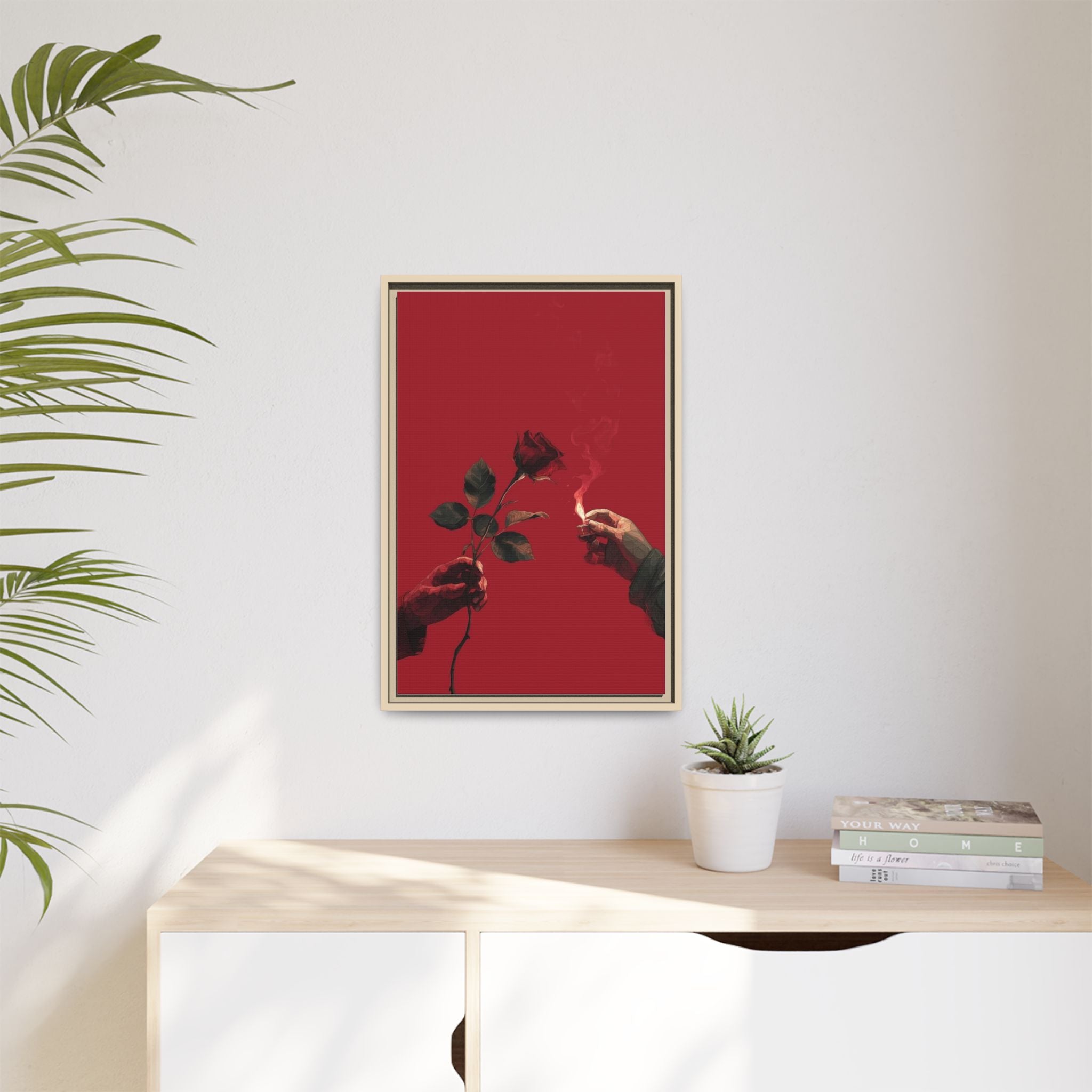 Red Rose & Lighter Minimalist Wall Print