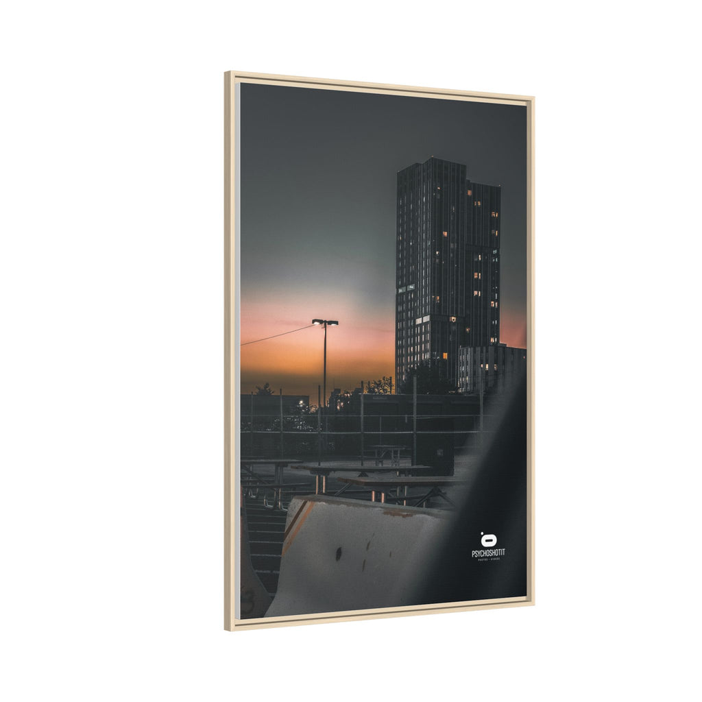 Framed Matte Canvas Print — Urban Sunset High-Rise Photography
