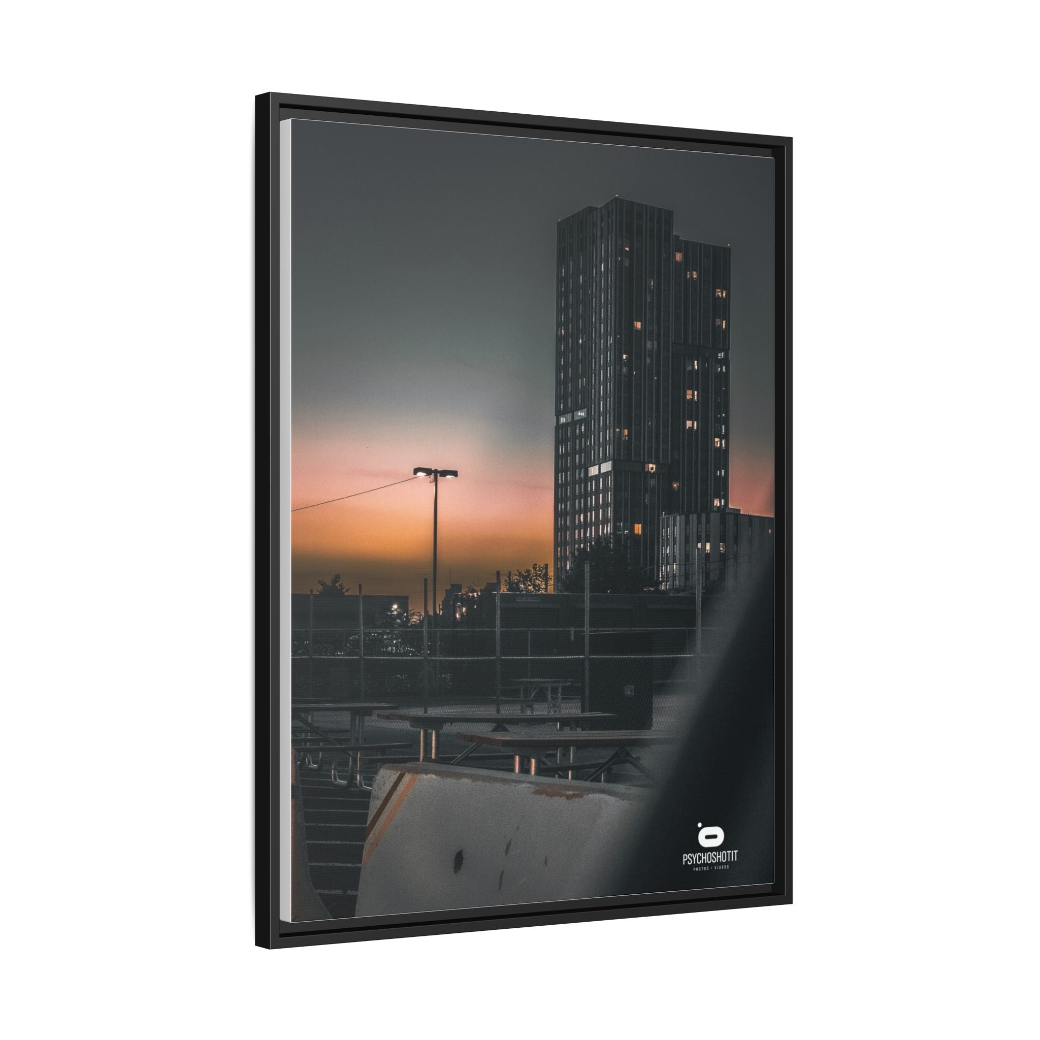 Framed Matte Canvas Print — Urban Sunset High-Rise Photography
