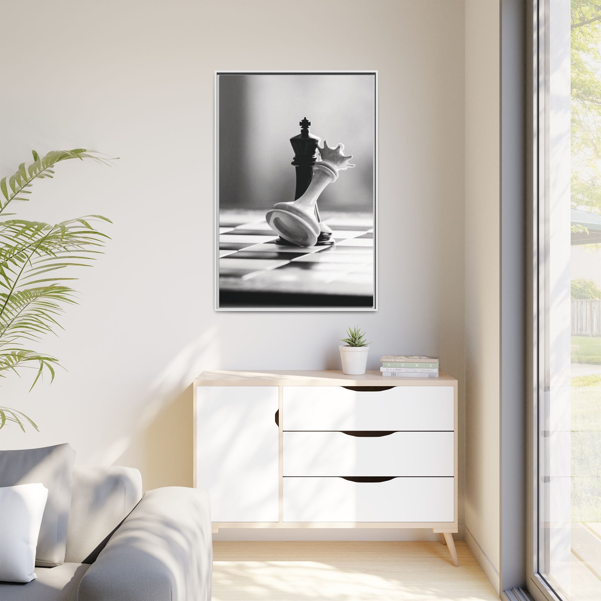 Chess King and Fallen Queen Matte Canvas Framed Wall Art