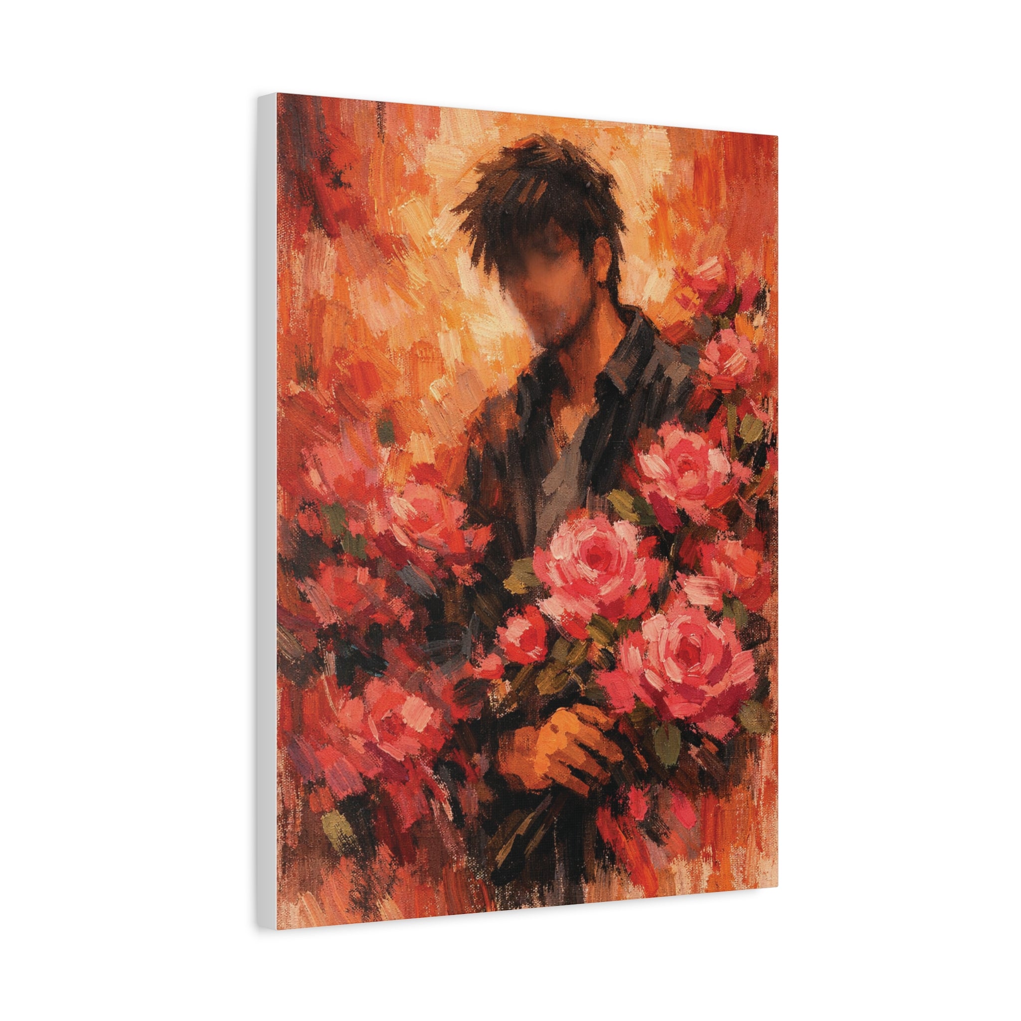Man with Roses Painting Matte Canvas | Stretched Wall Art
