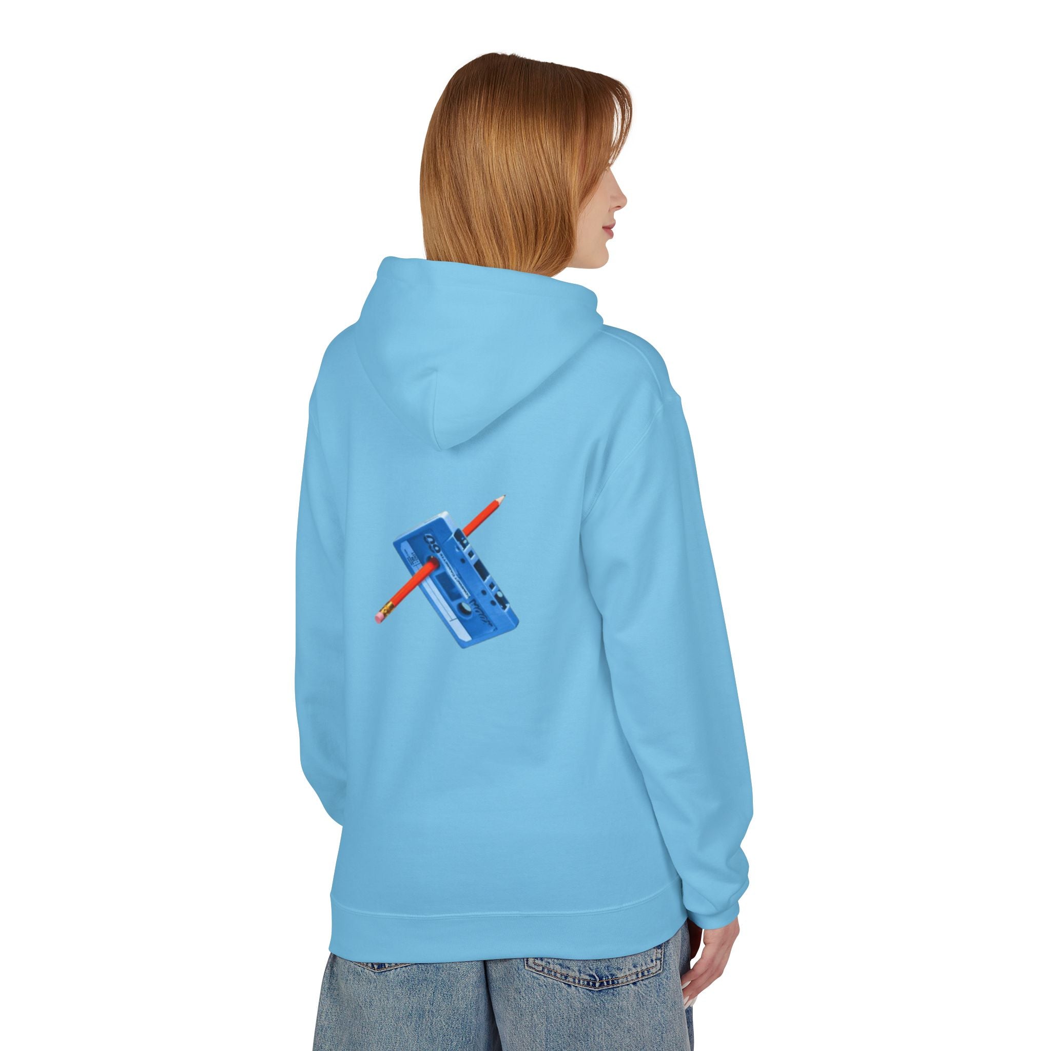 Retro Cassette Hoodie — Blue Tape & Pencil Vintage Music Crewneck