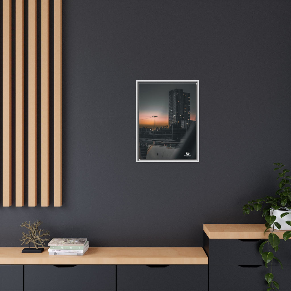 Framed Matte Canvas Print — Urban Sunset High-Rise Photography