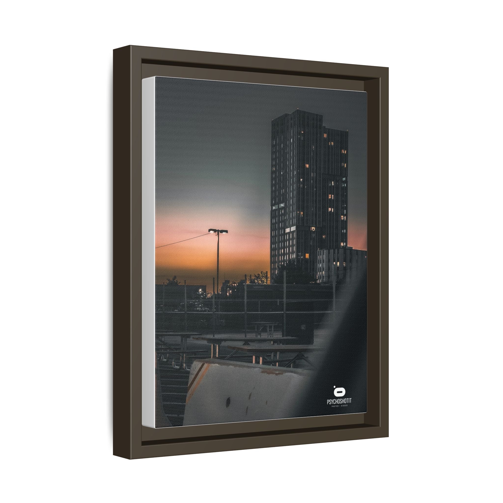 Framed Matte Canvas Print — Urban Sunset High-Rise Photography
