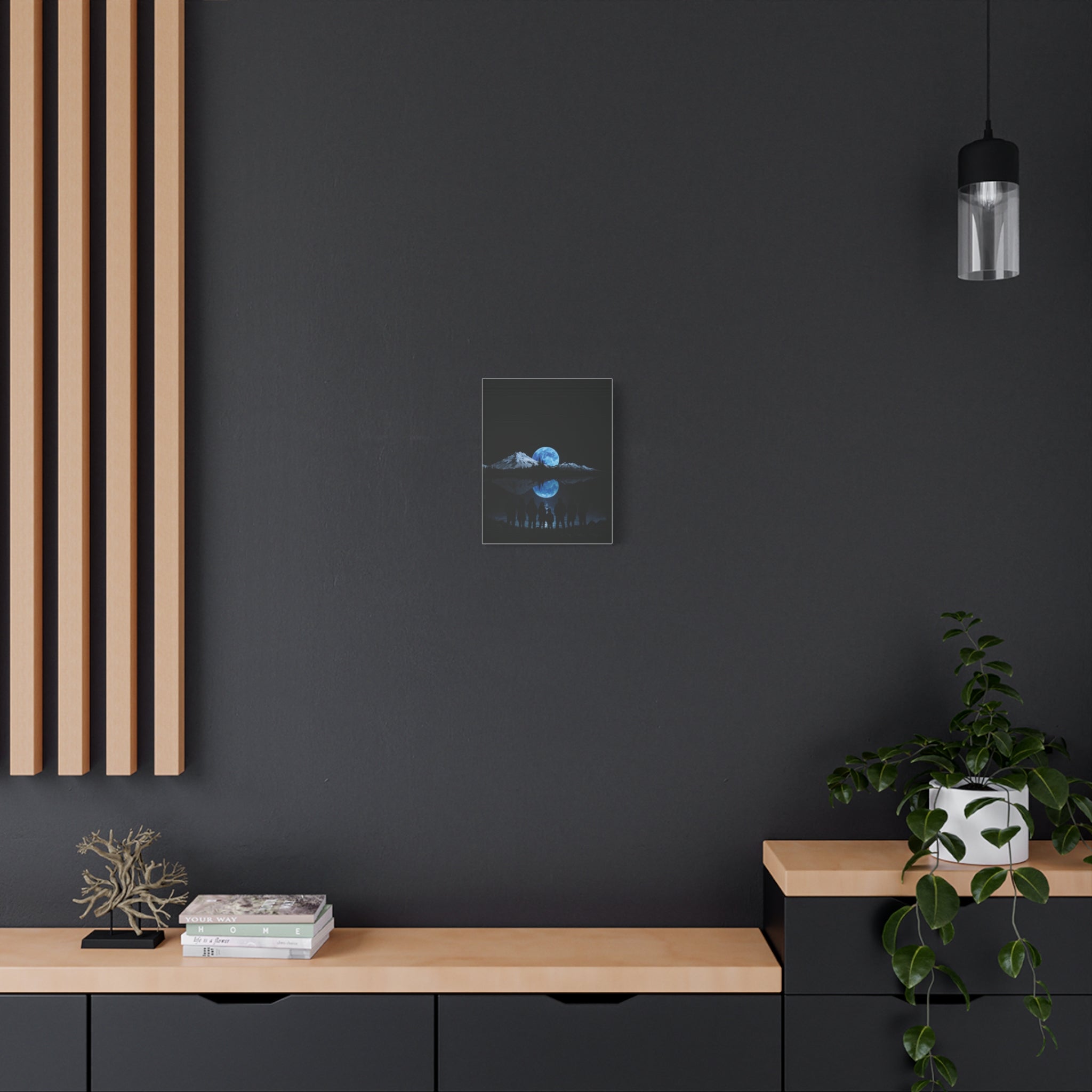 Blue Moon Mountain Canvas Print — Family Silhouette Nightscape Wall Art