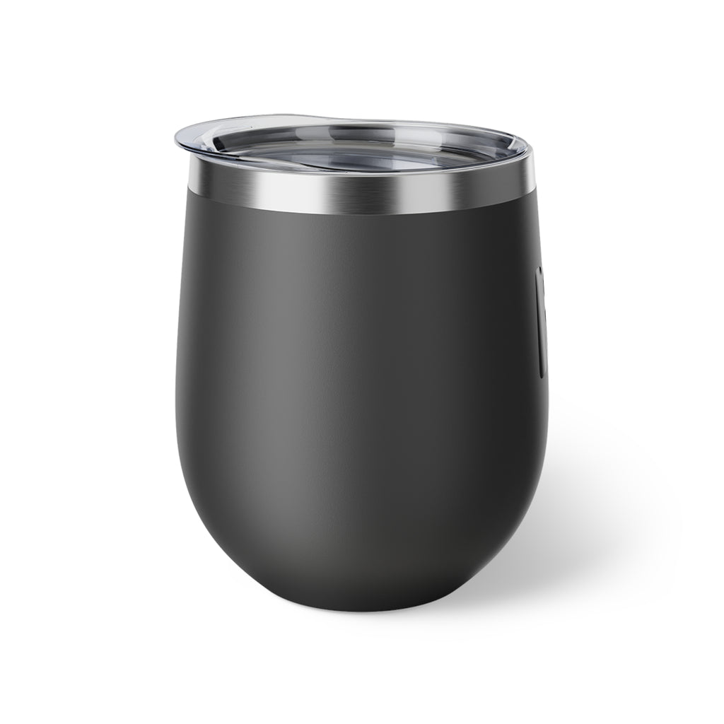Insulated Wine Tumbler — Matte Black Copper Vacuum 12oz with Rainbow Dot Logo
