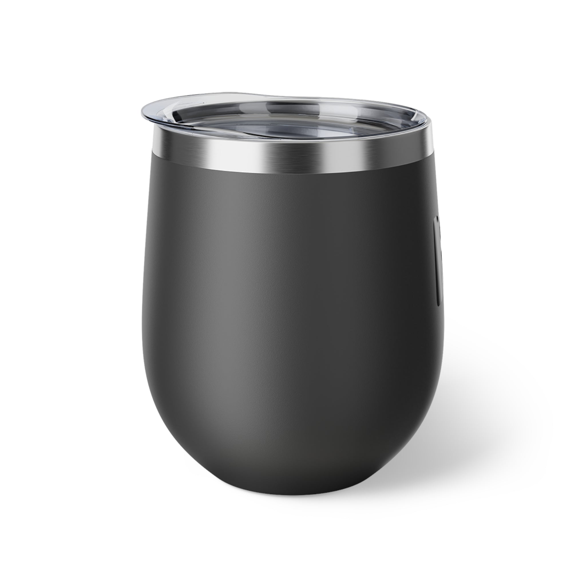 Insulated Wine Tumbler — Matte Black Copper Vacuum 12oz with Rainbow Dot Logo