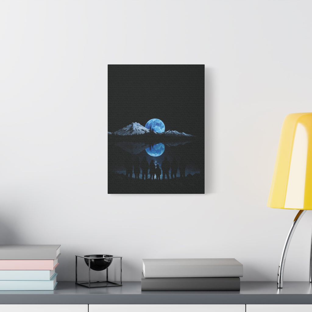 Blue Moon Mountain Canvas Print — Family Silhouette Nightscape Wall Art