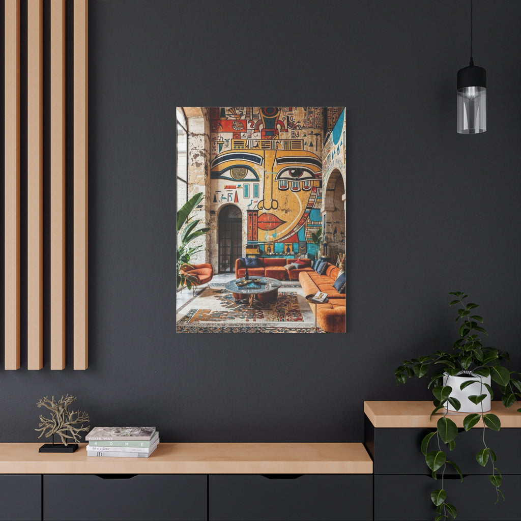 Egyptian Mural Face Matte Canvas Wall Art – Bohemian Living Room Decor