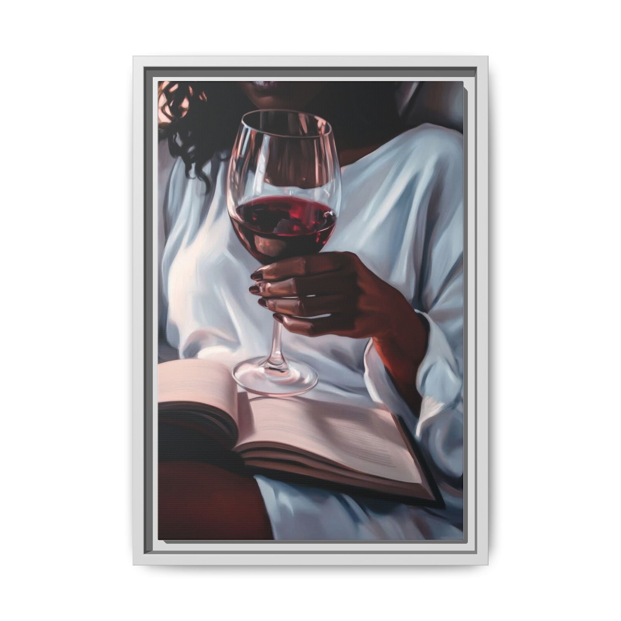 Woman Reading with Wine Glass (Cozy Evening Wall Decor)