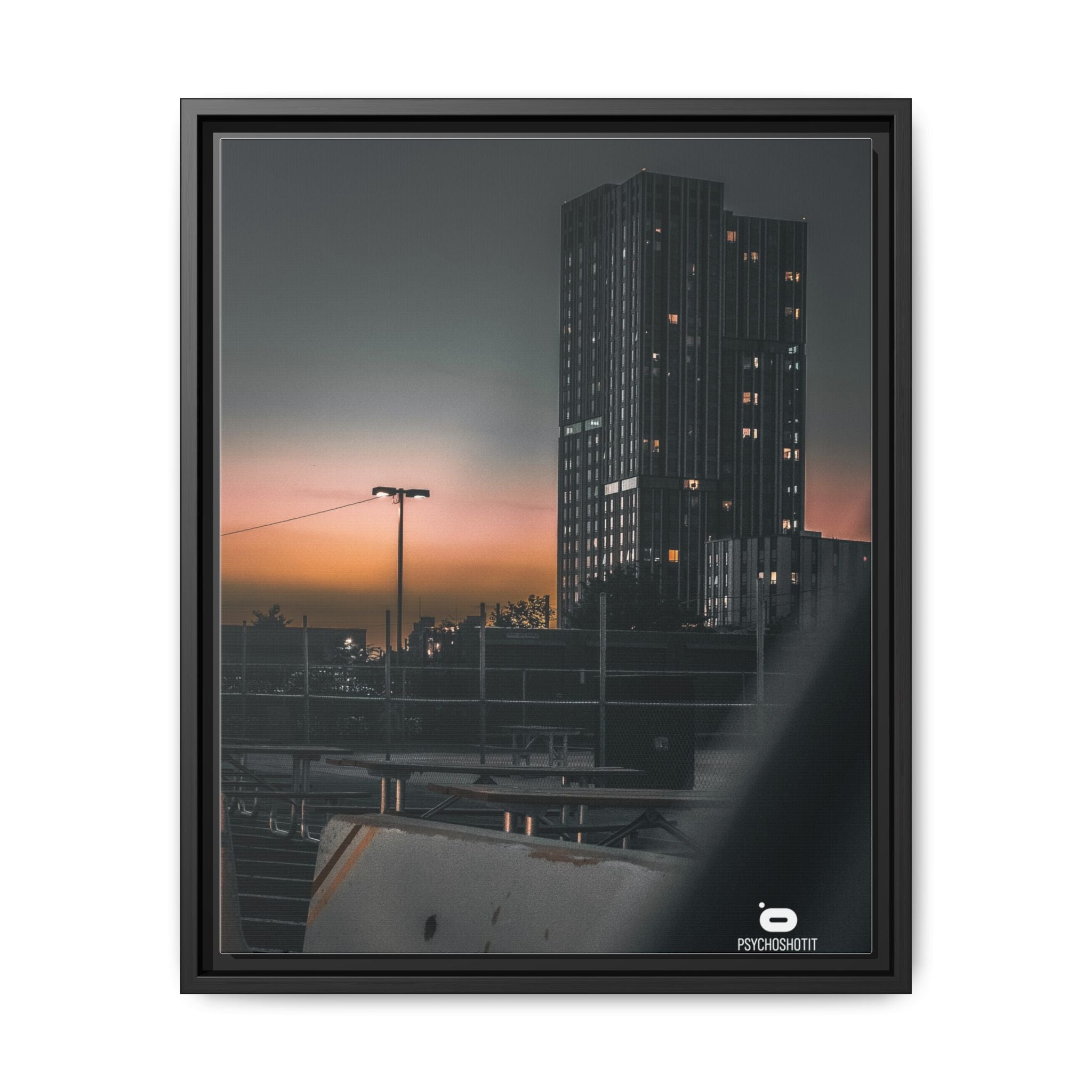 Framed Matte Canvas Print — Urban Sunset High-Rise Photography