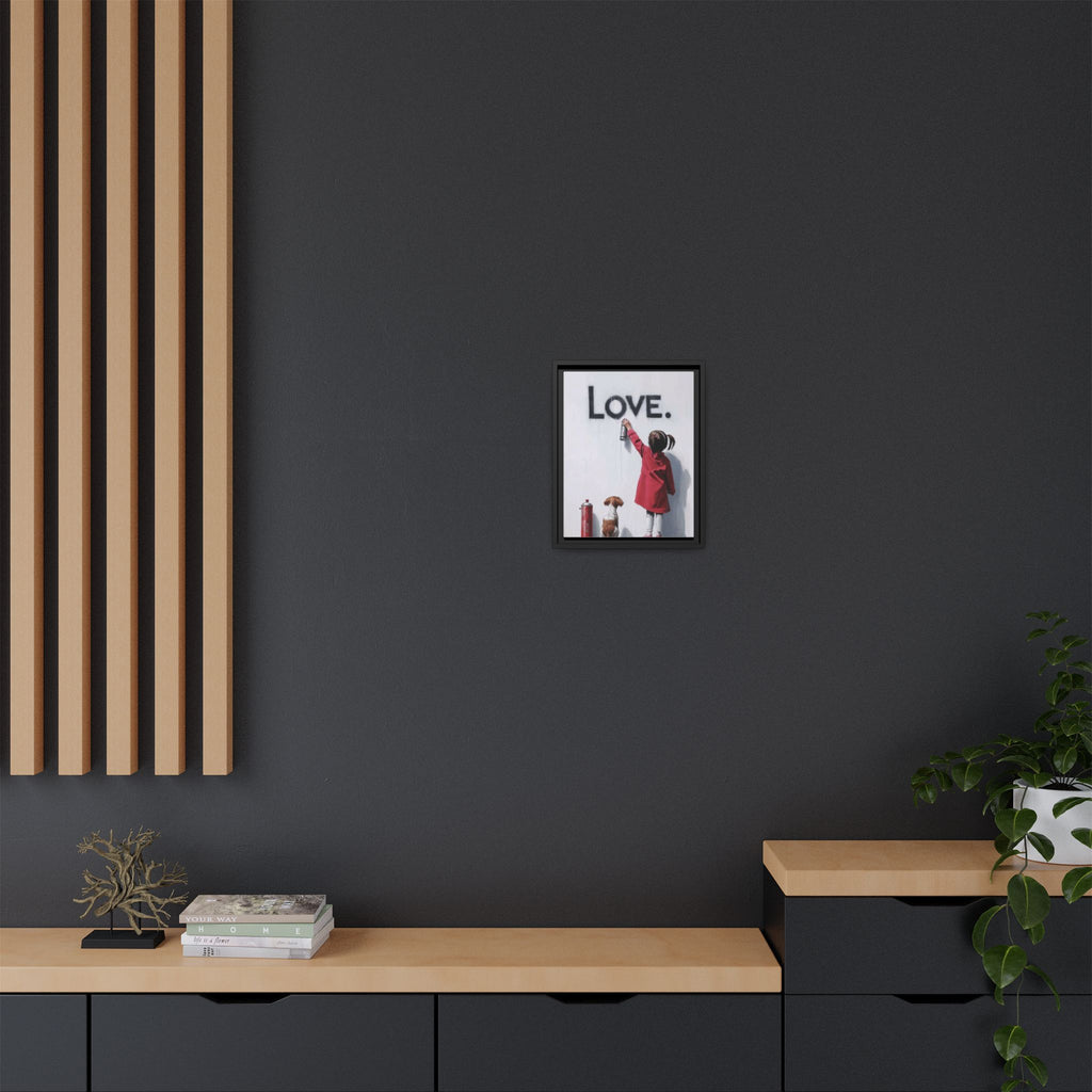 'LOVE.' Girl Spray-Painting with Dog- Framed Canvas Art