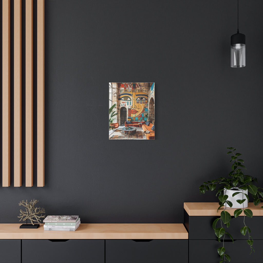Egyptian Mural Face Matte Canvas Wall Art – Bohemian Living Room Decor