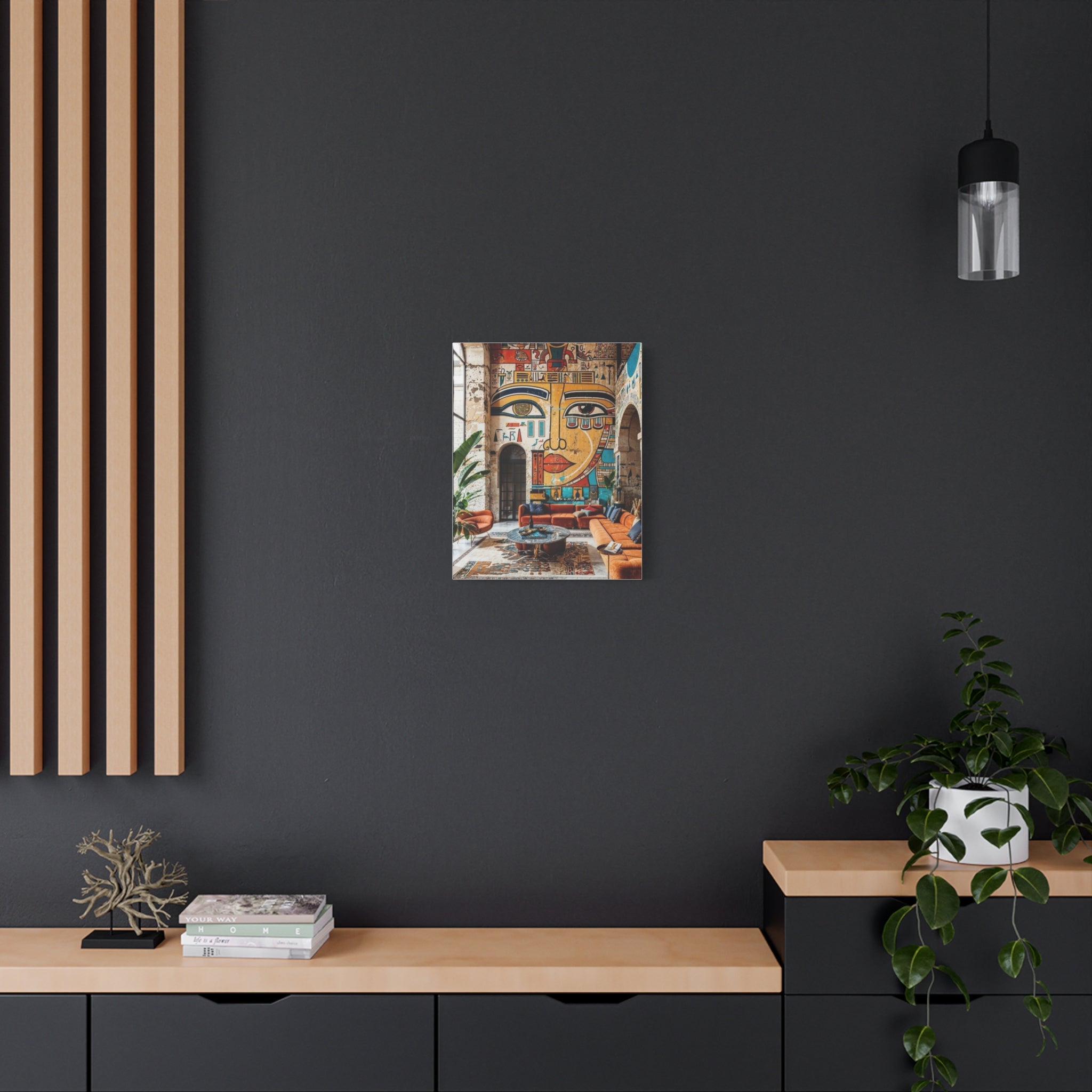 Egyptian Mural Face Matte Canvas Wall Art – Bohemian Living Room Decor