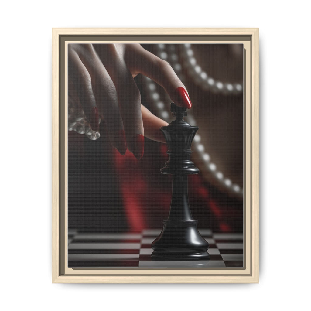 Framed Matte Canvas Art — Femme Hand & Chess King (Pearls, Noir Glam)