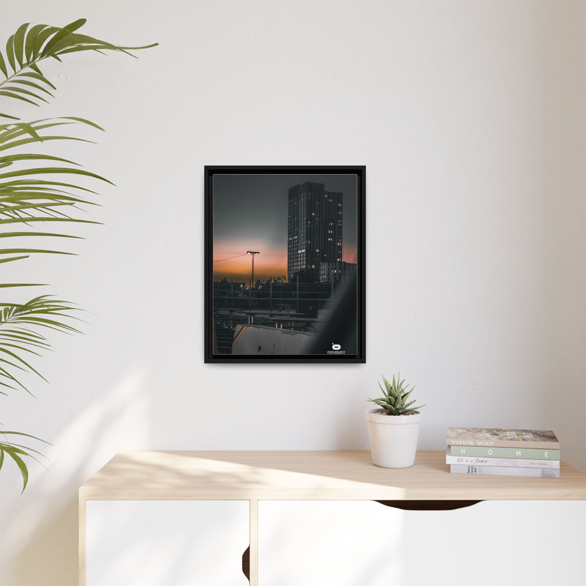 Framed Matte Canvas Print — Urban Sunset High-Rise Photography