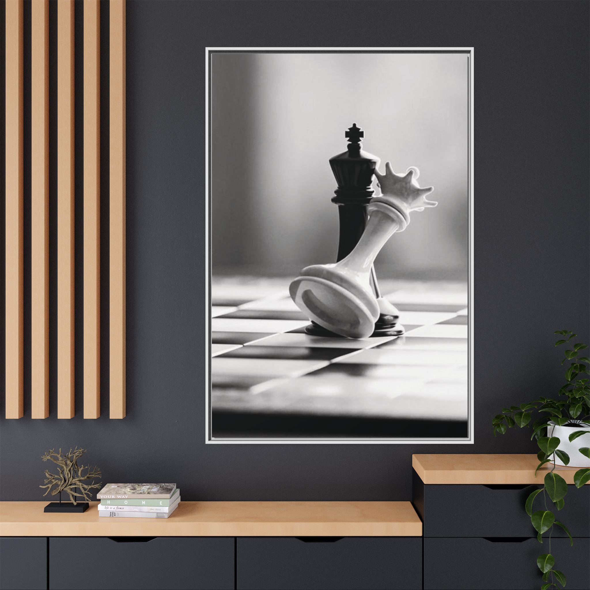 Chess King and Fallen Queen Matte Canvas Framed Wall Art